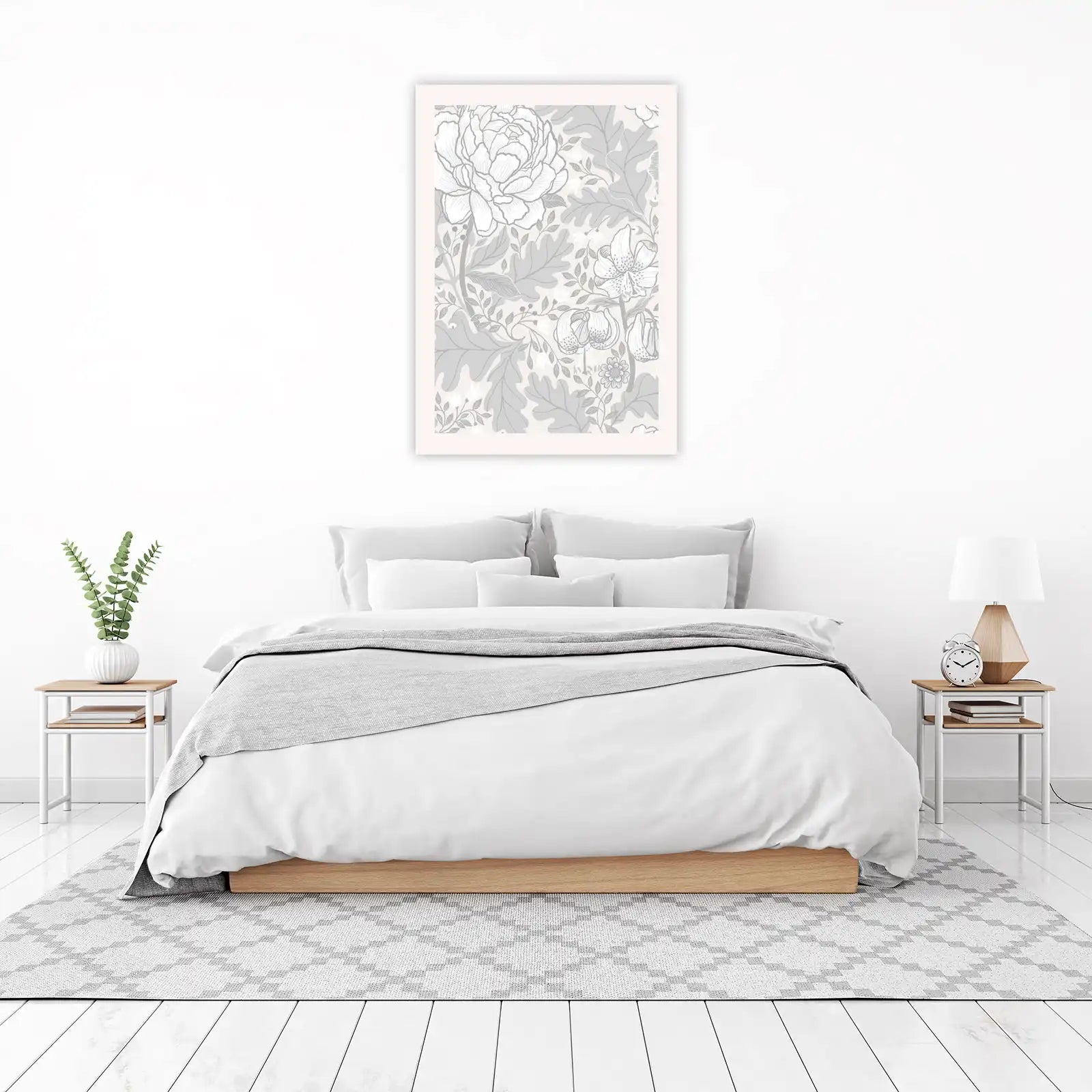 Elegant Floral Botanical Grey Linen Wall Art