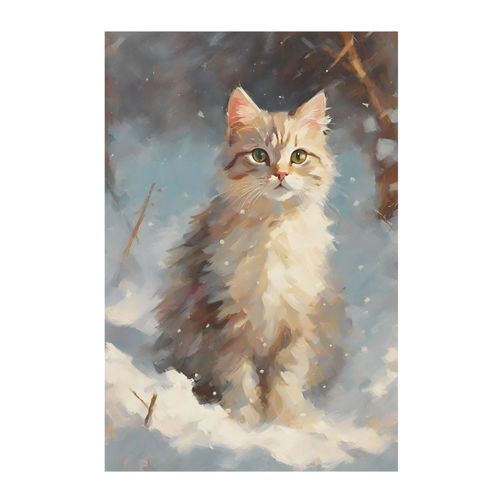 Cozy Snow Cat Portrait Wall Art