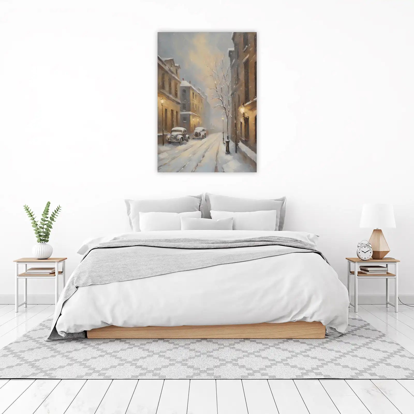 Vintage Snow Scene Cityscape Wall Art