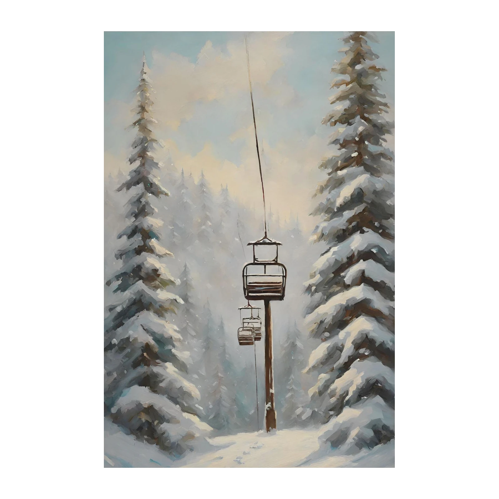 Winter Ski Lift Snowy Forest Wall Art