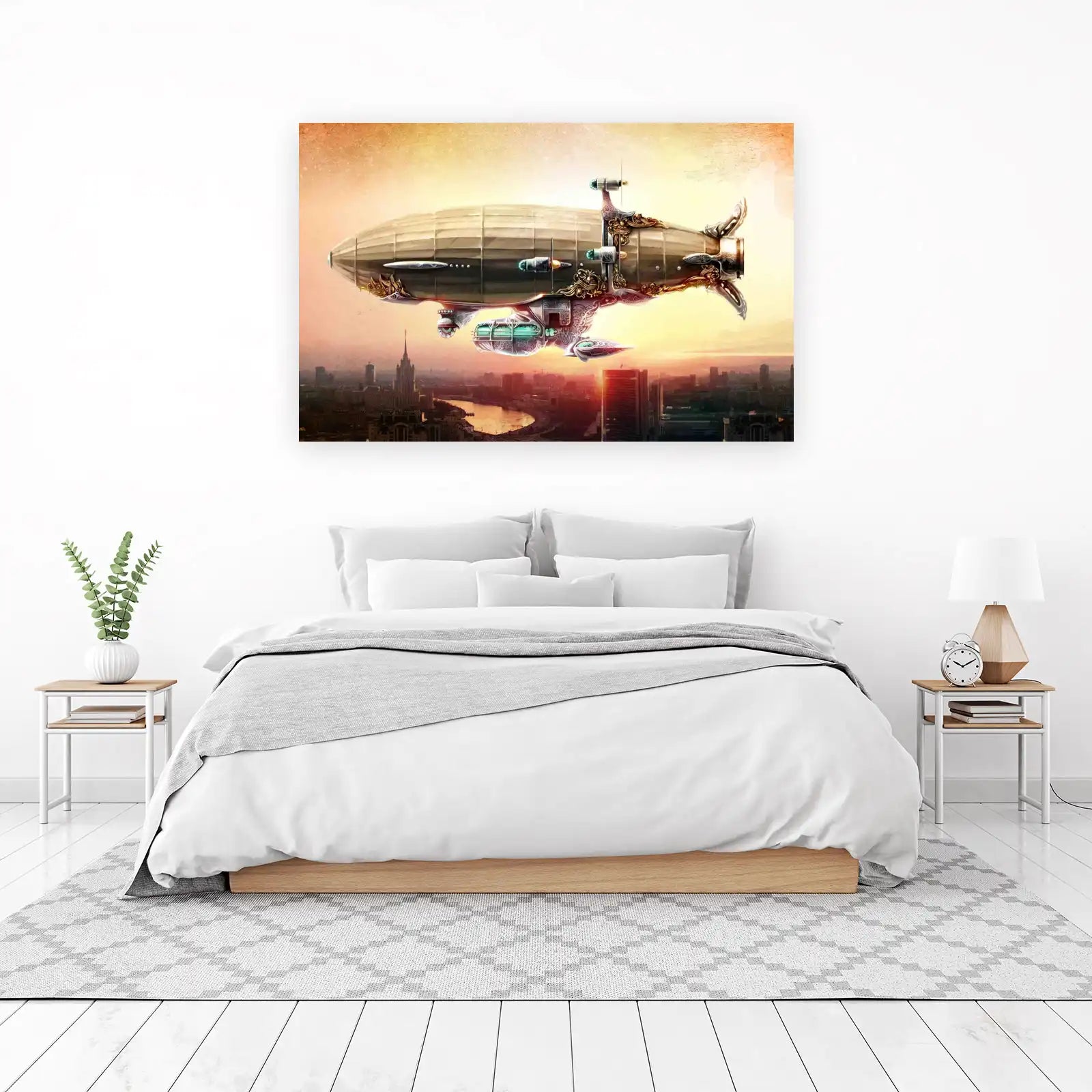 Steampunk Airship Over City Wall Art