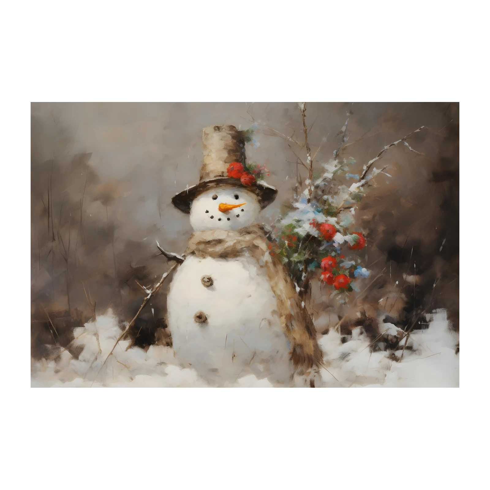 Charming Snowman Winter Scene Wall Art