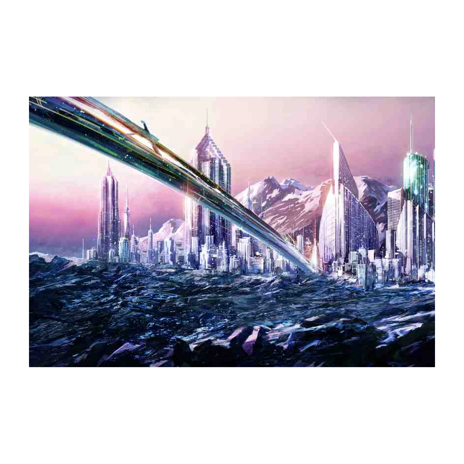 Futuristic City Skyline Mountain View Wall Art