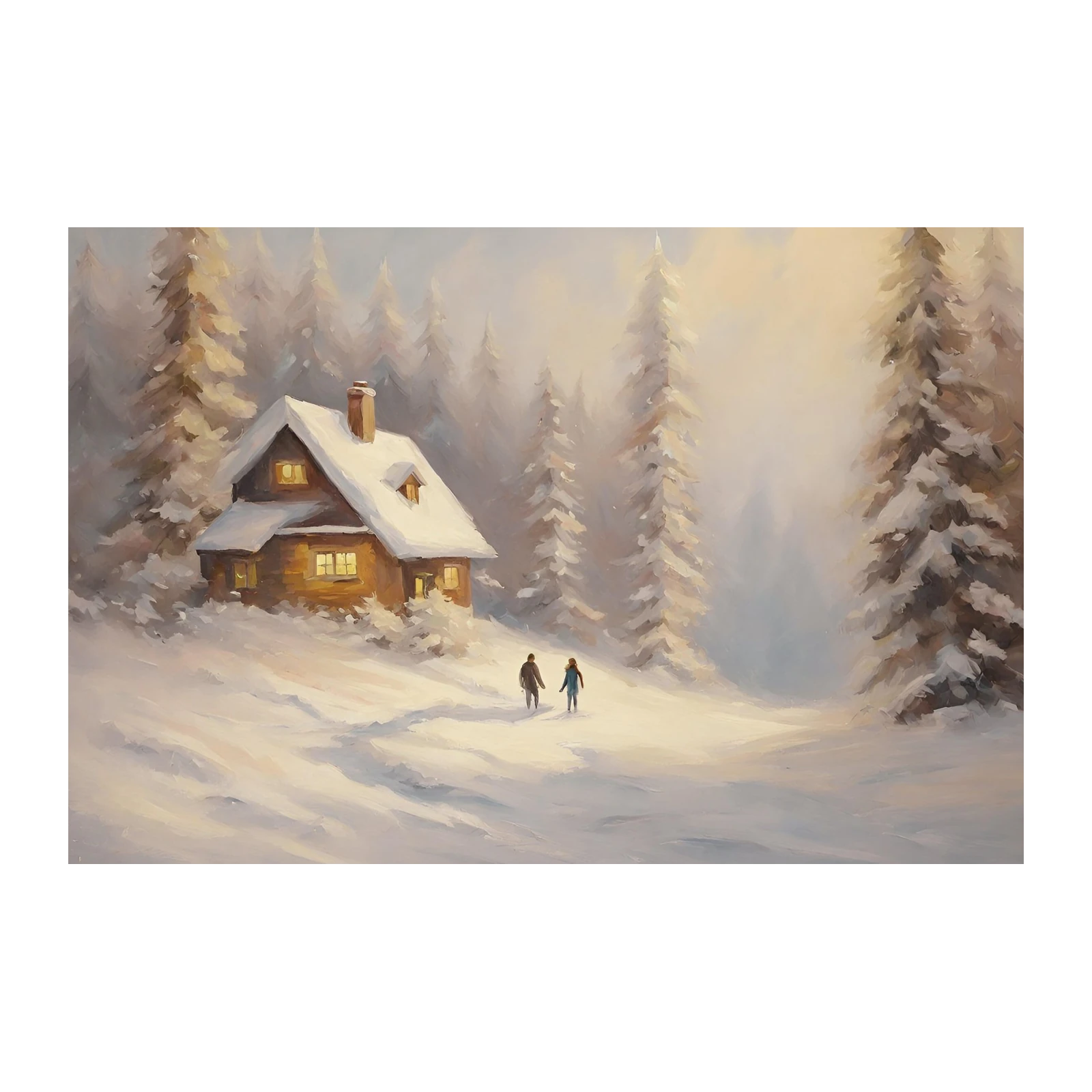 Cozy Winter Cabin & Couple Wall Art