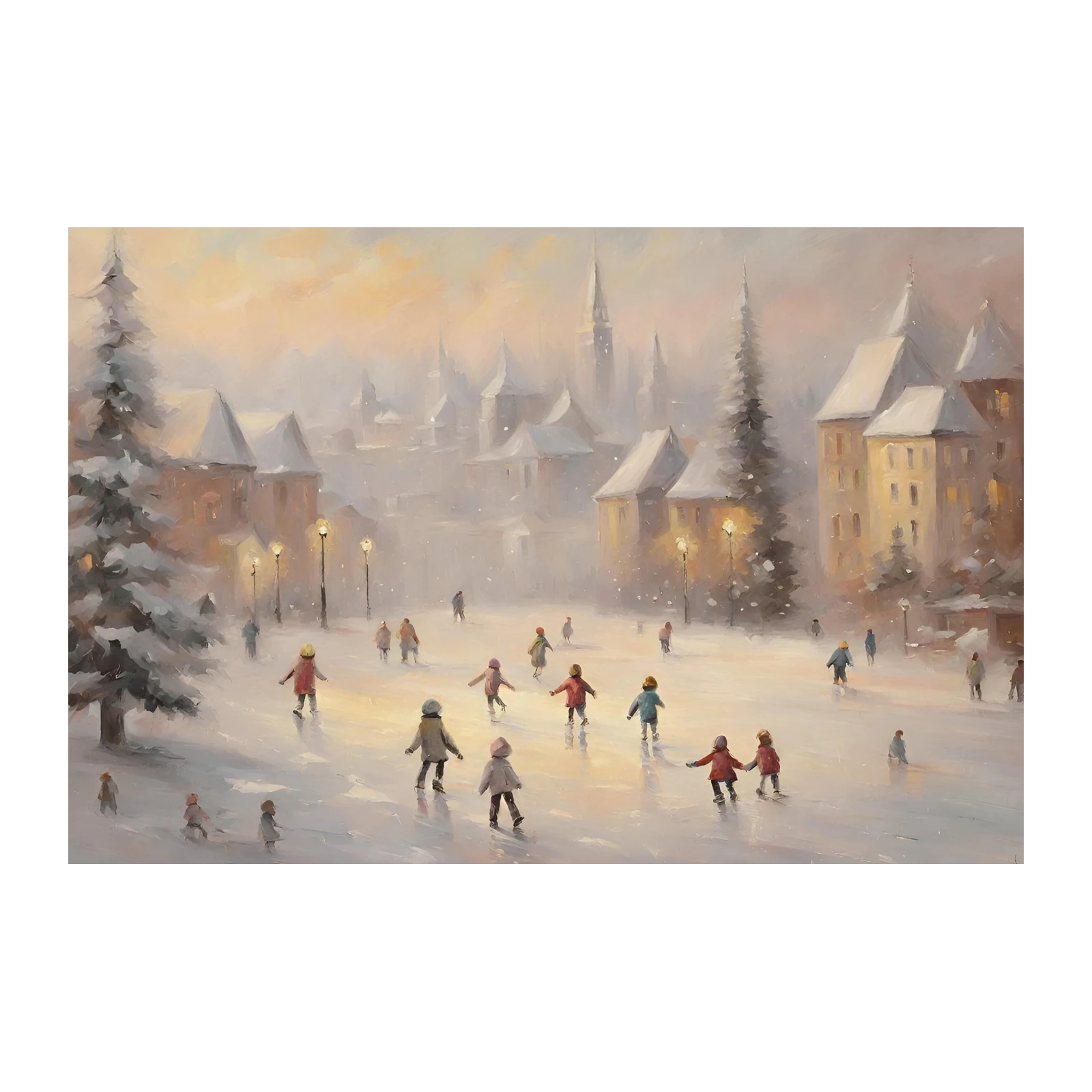 Charming Winter Skating Scene Wall Art