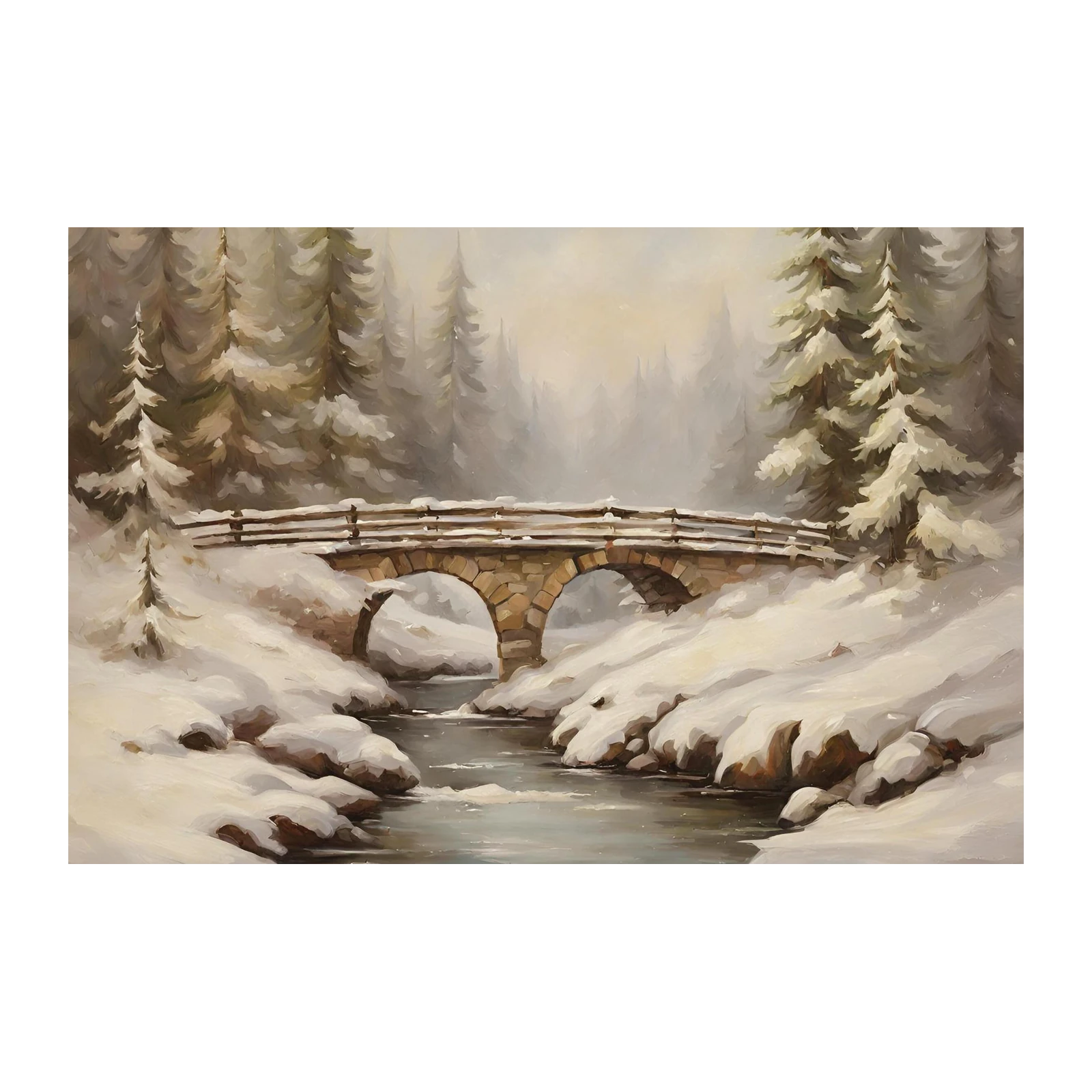 Serene Winter Bridge Landscape Wall Art