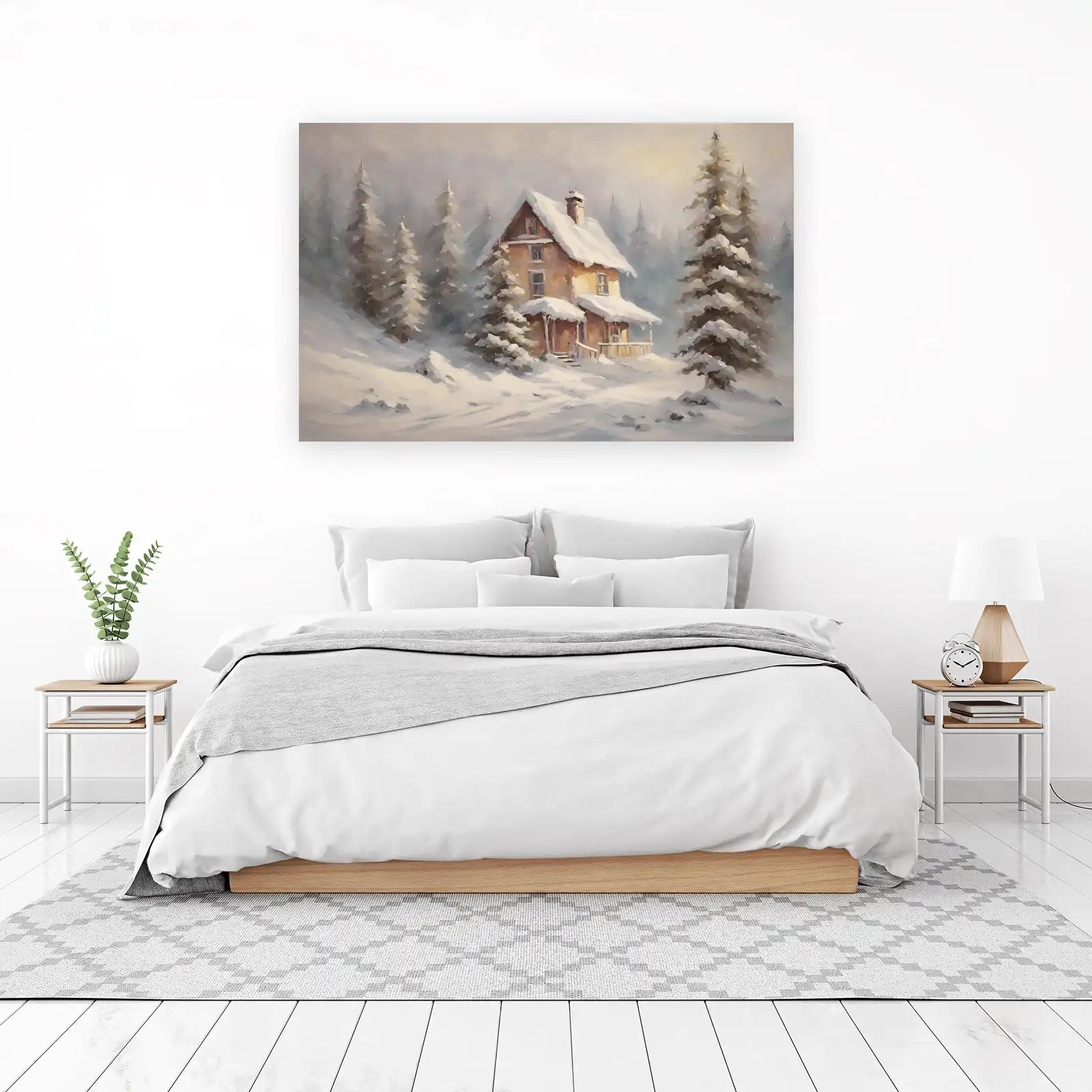 Cozy Winter Cabin Snow Scene Wall Art