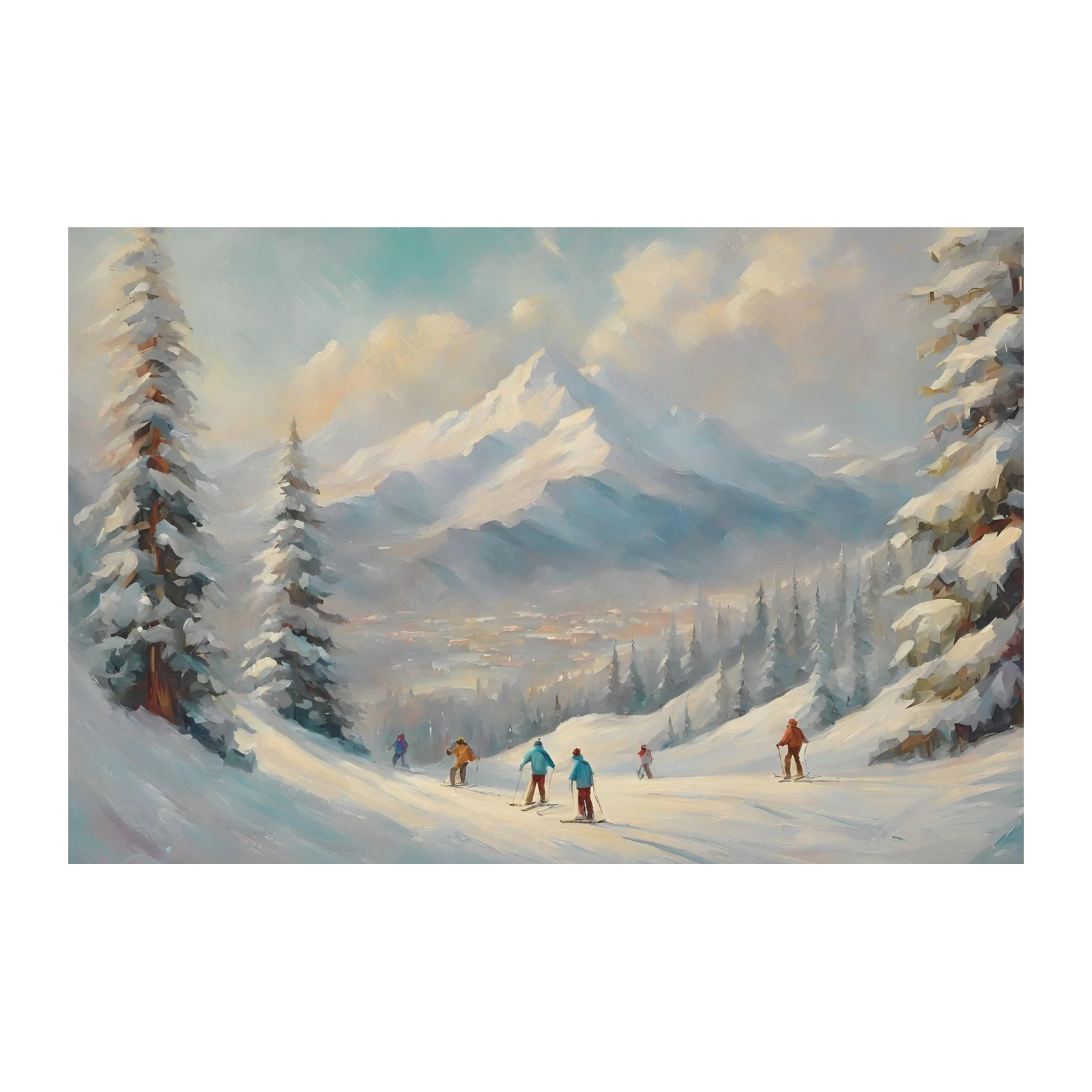 Majestic Ski Slope Mountain Scenery Wall Art