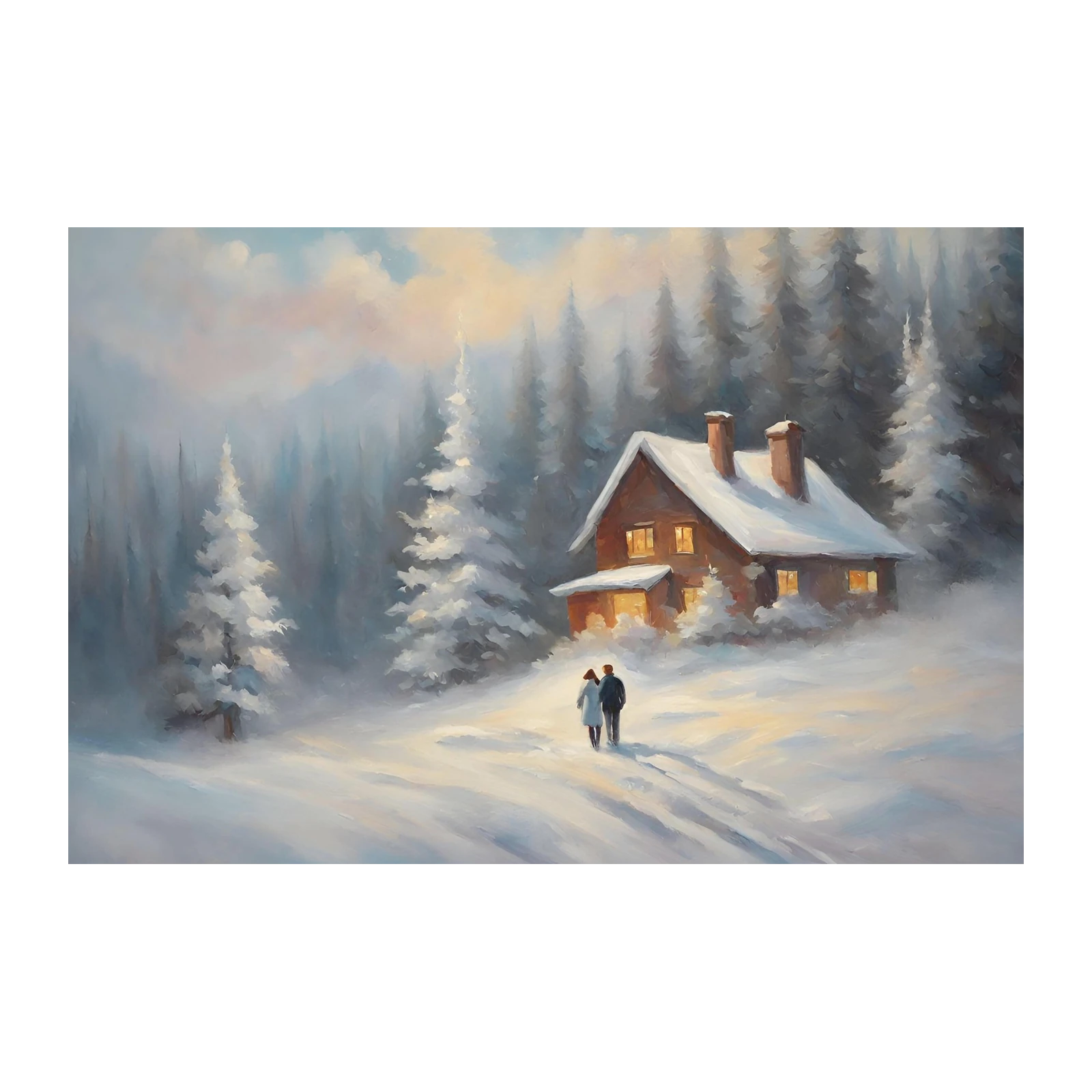 Cozy Winter Cabin Couple Wall Art