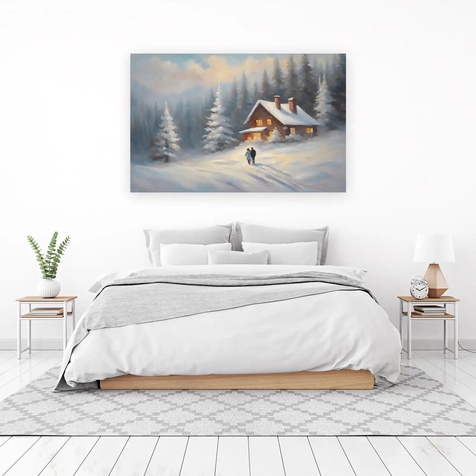 Cozy Winter Cabin Couple Wall Art