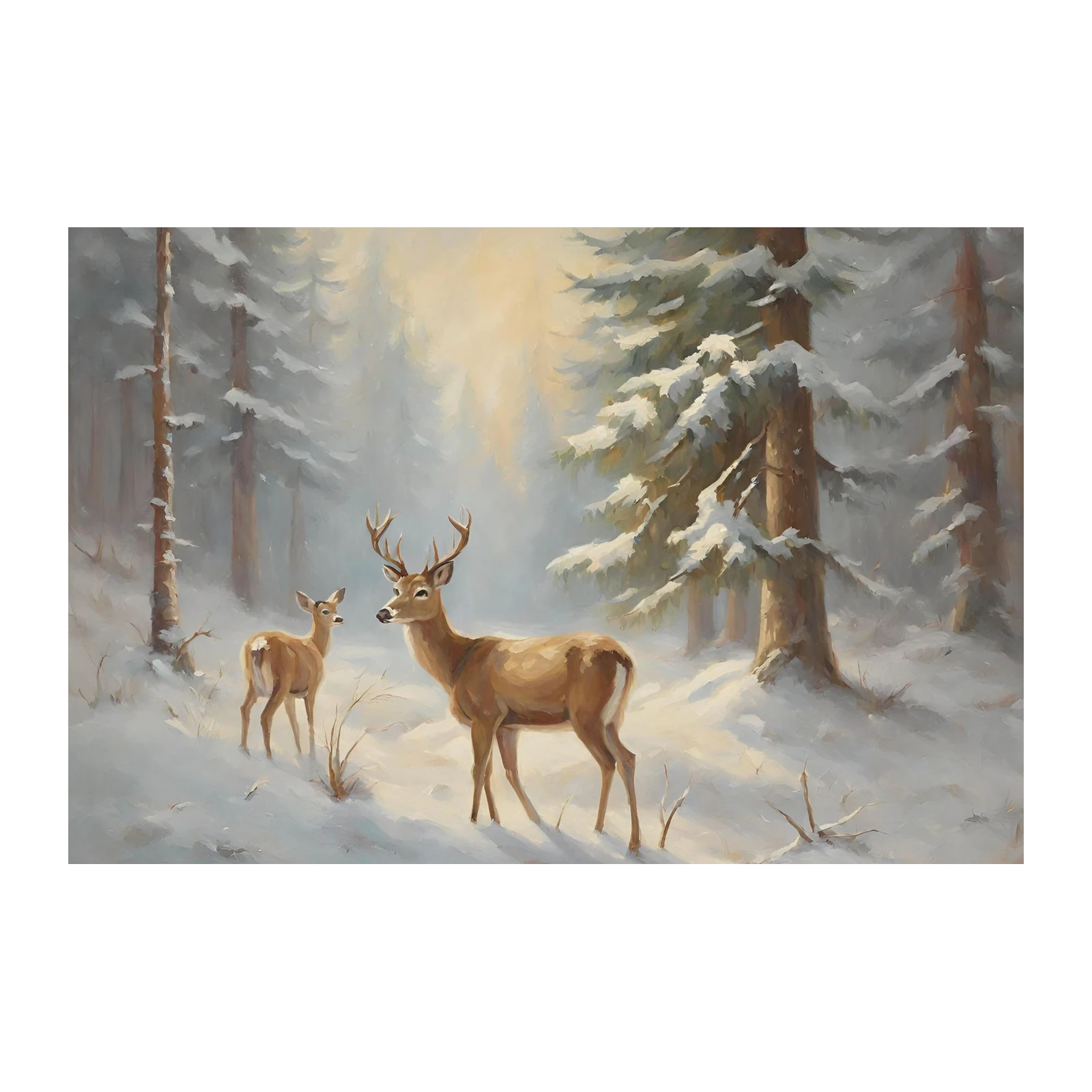 Serene Winter Deer Forest Scene Wall Art