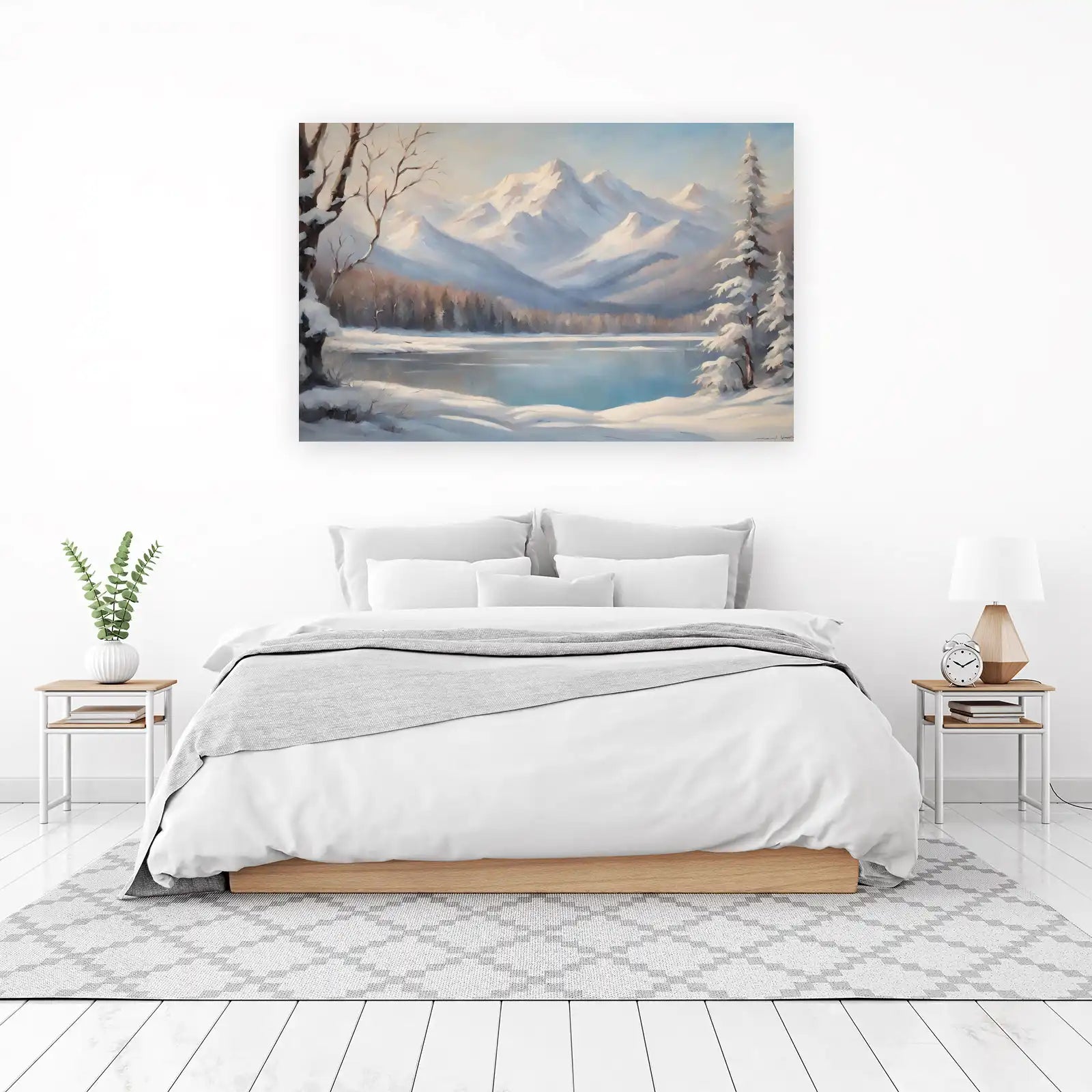 Serene Snowy Mountain Lake Landscape Wall Art