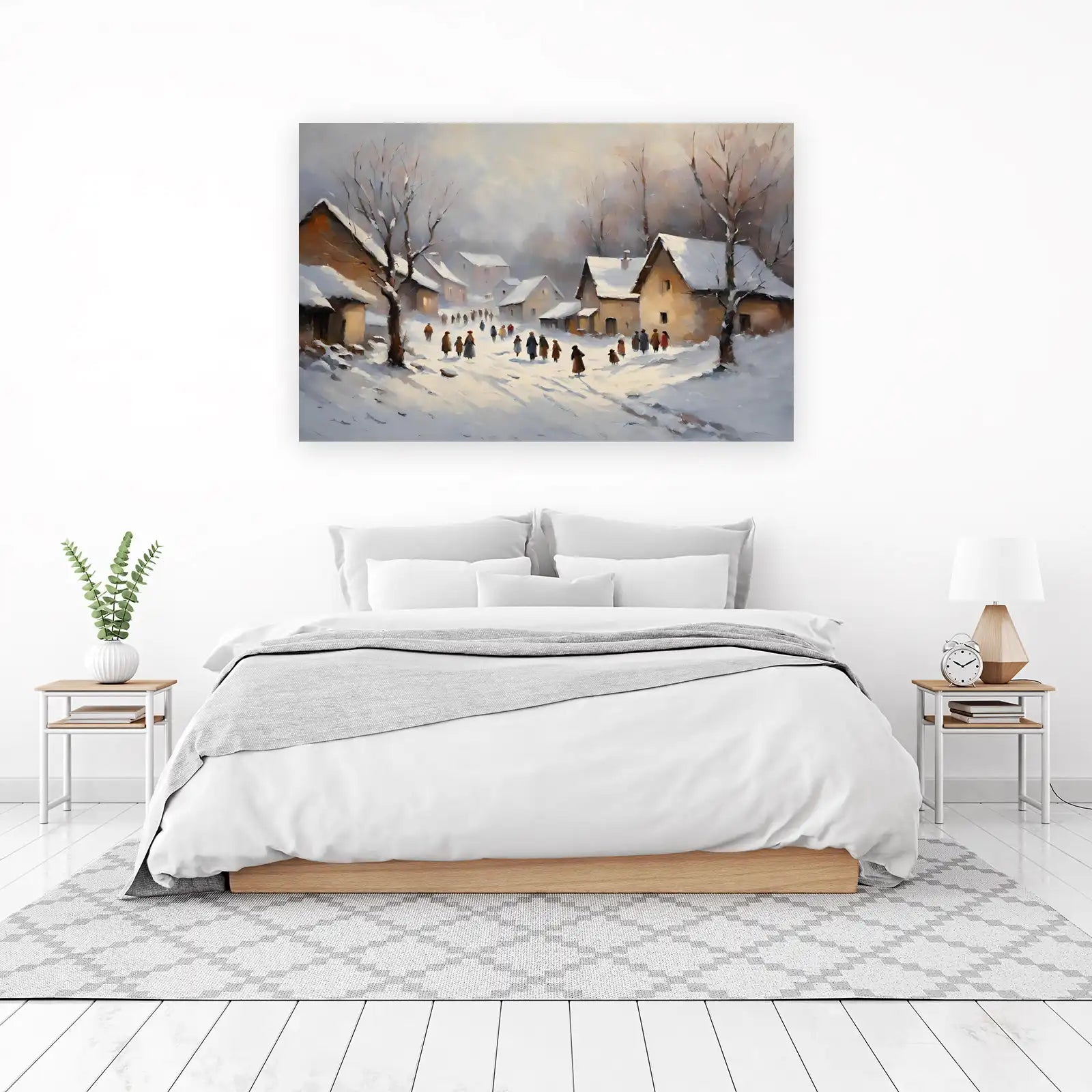 Winter Village Scene Oil Painting Wall Art