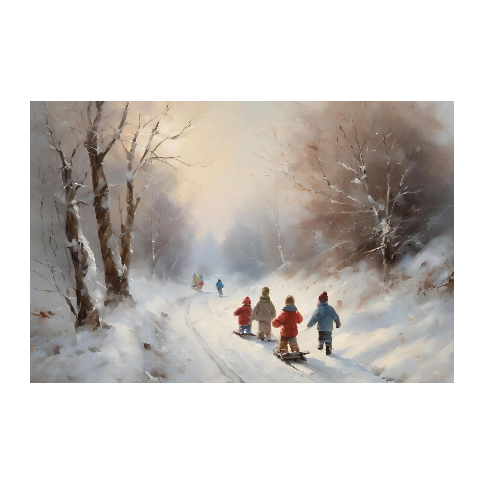 Nostalgic Winter Sledding Children Wall Art