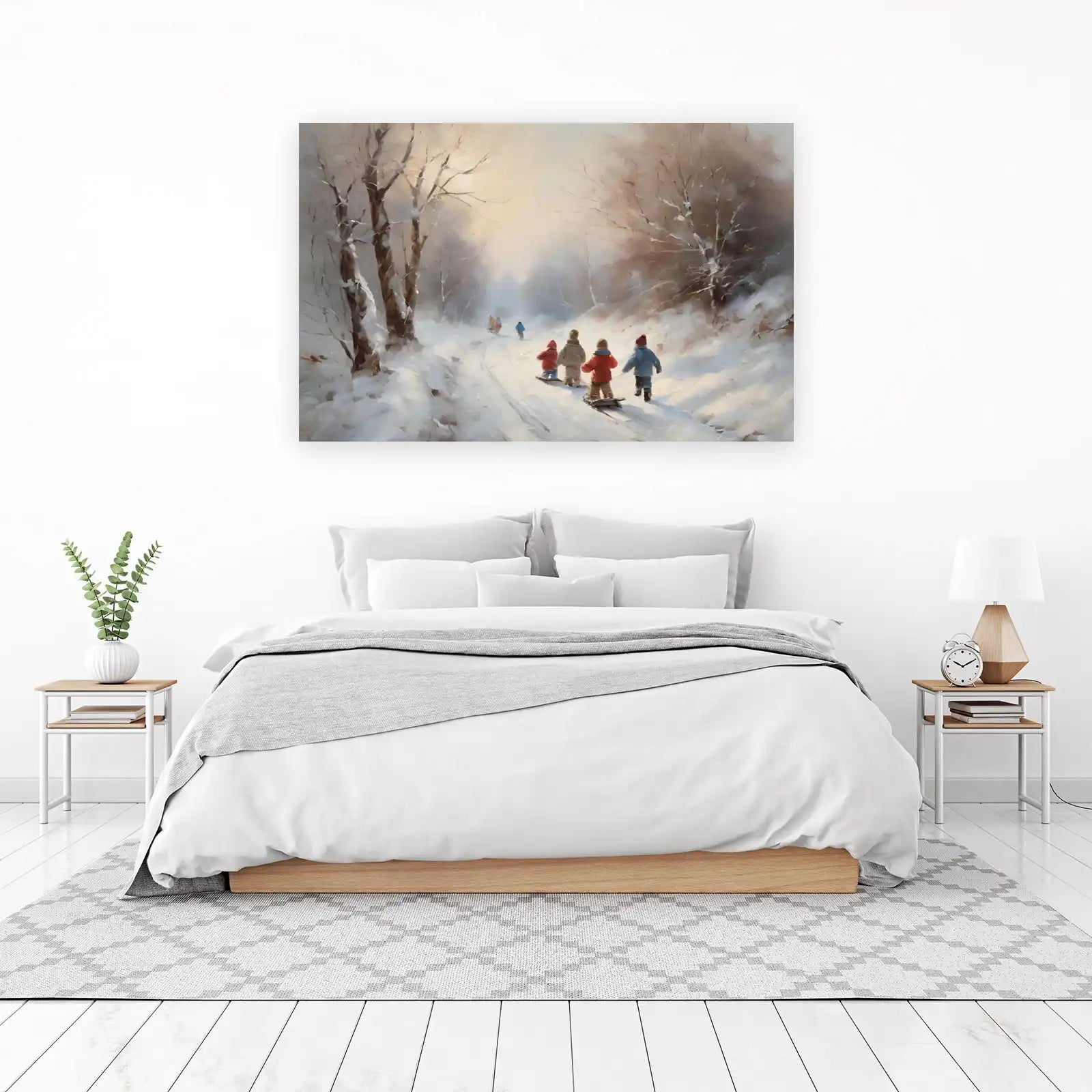 Nostalgic Winter Sledding Children Wall Art
