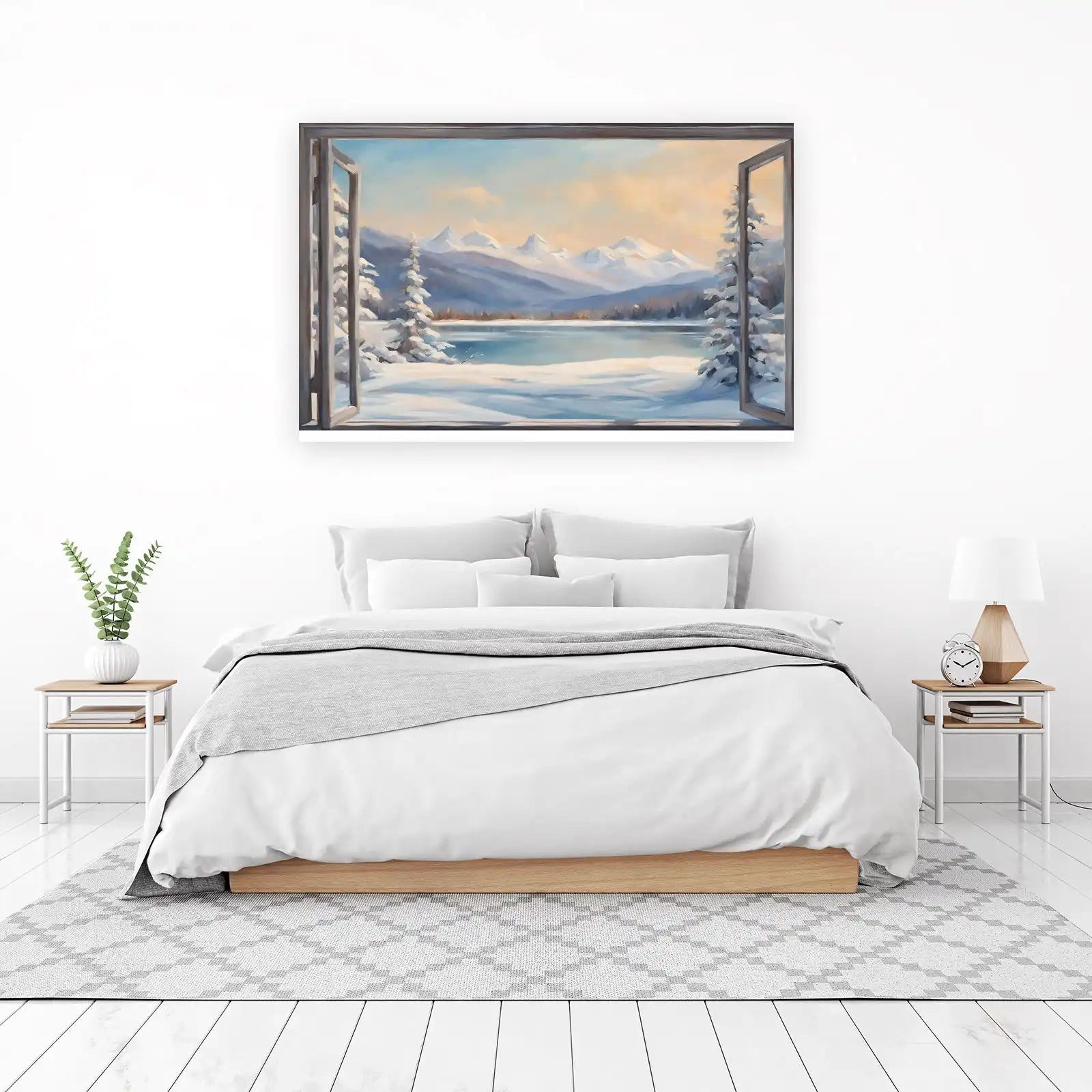 Winter Mountain Lake Window Wall Art