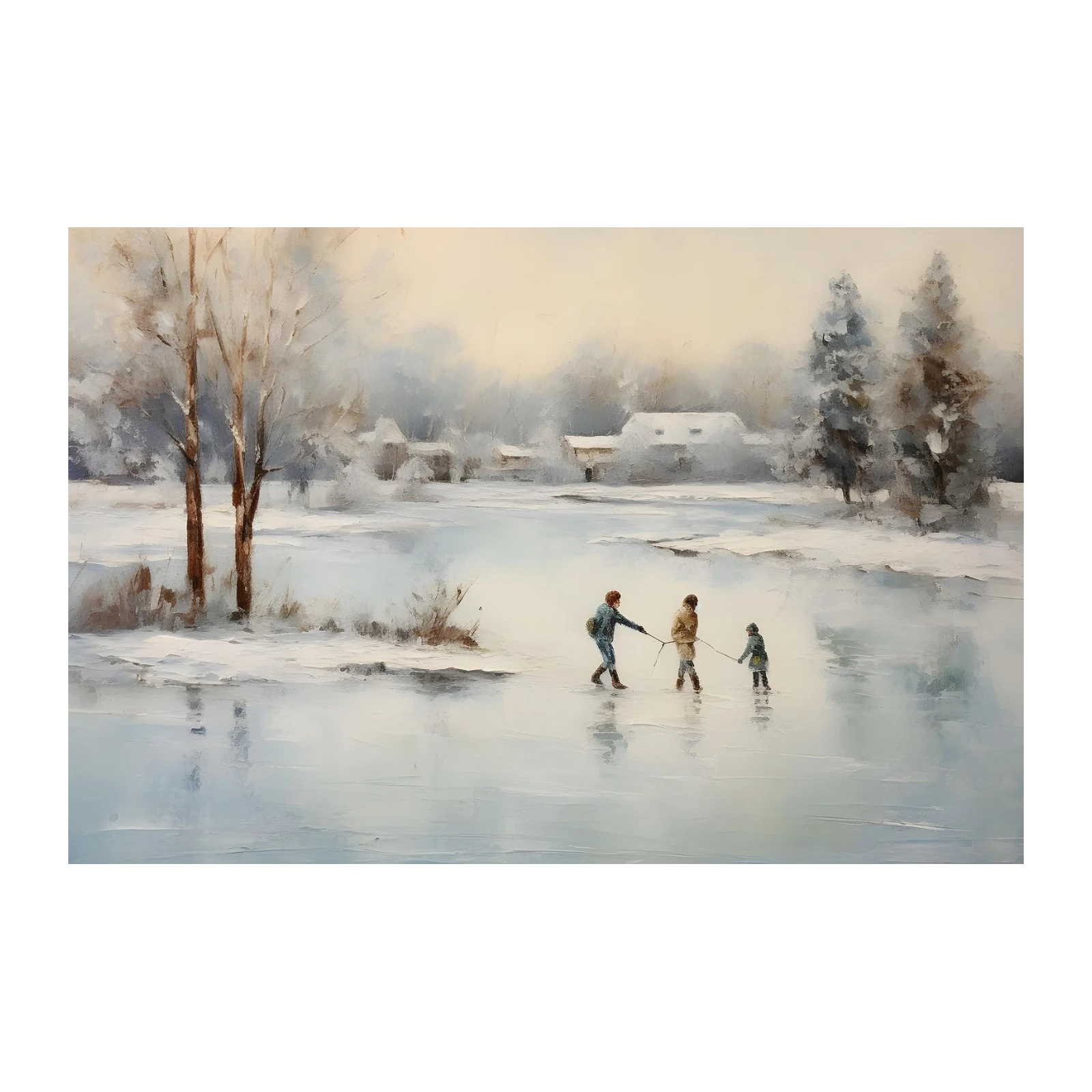 Winter Family Ice Skating Wall Art