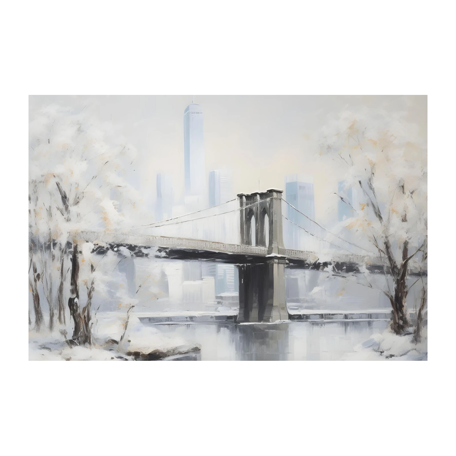 Winter Brooklyn Bridge Oil Painting Wall Art