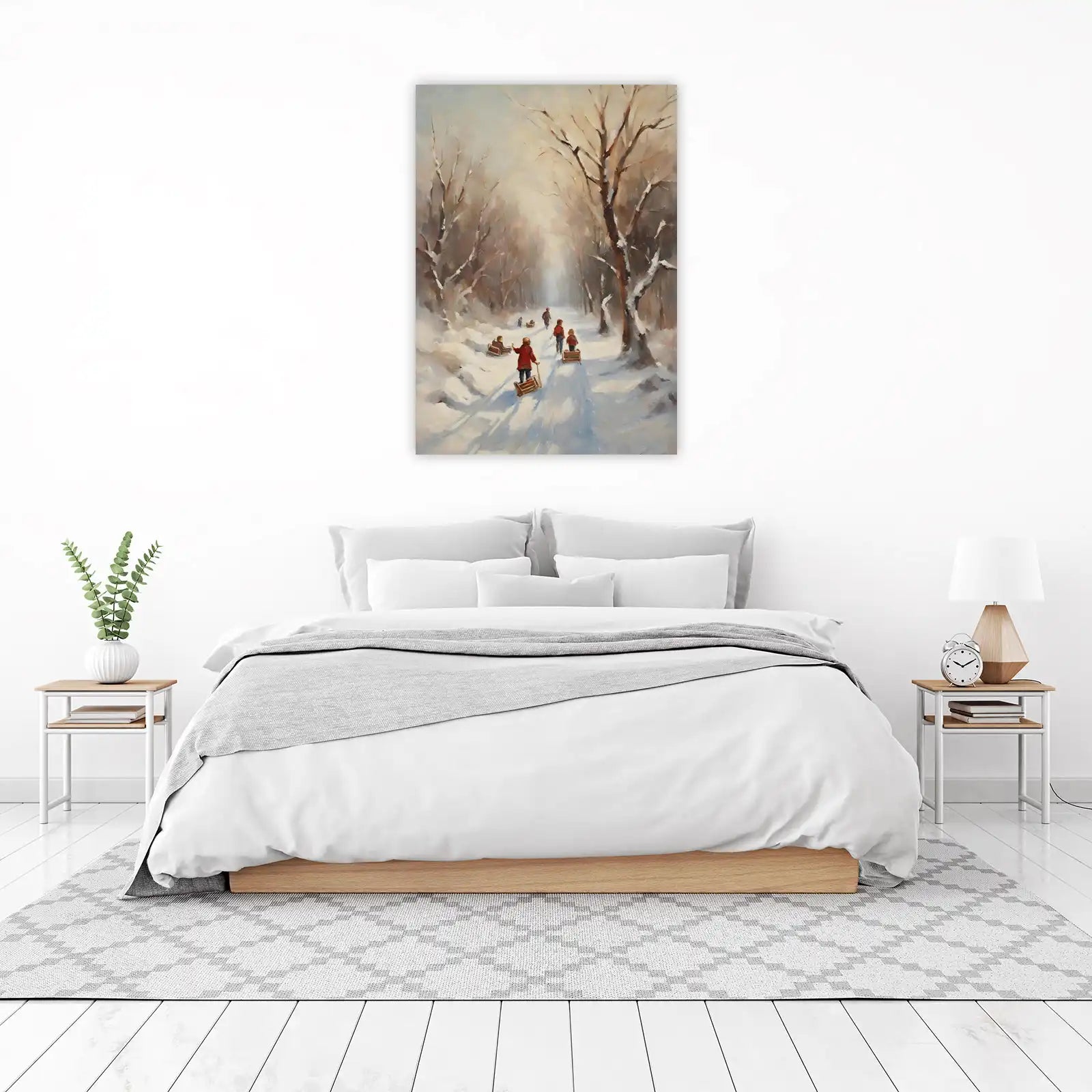 Vintage Winter Sledding Children Wall Art