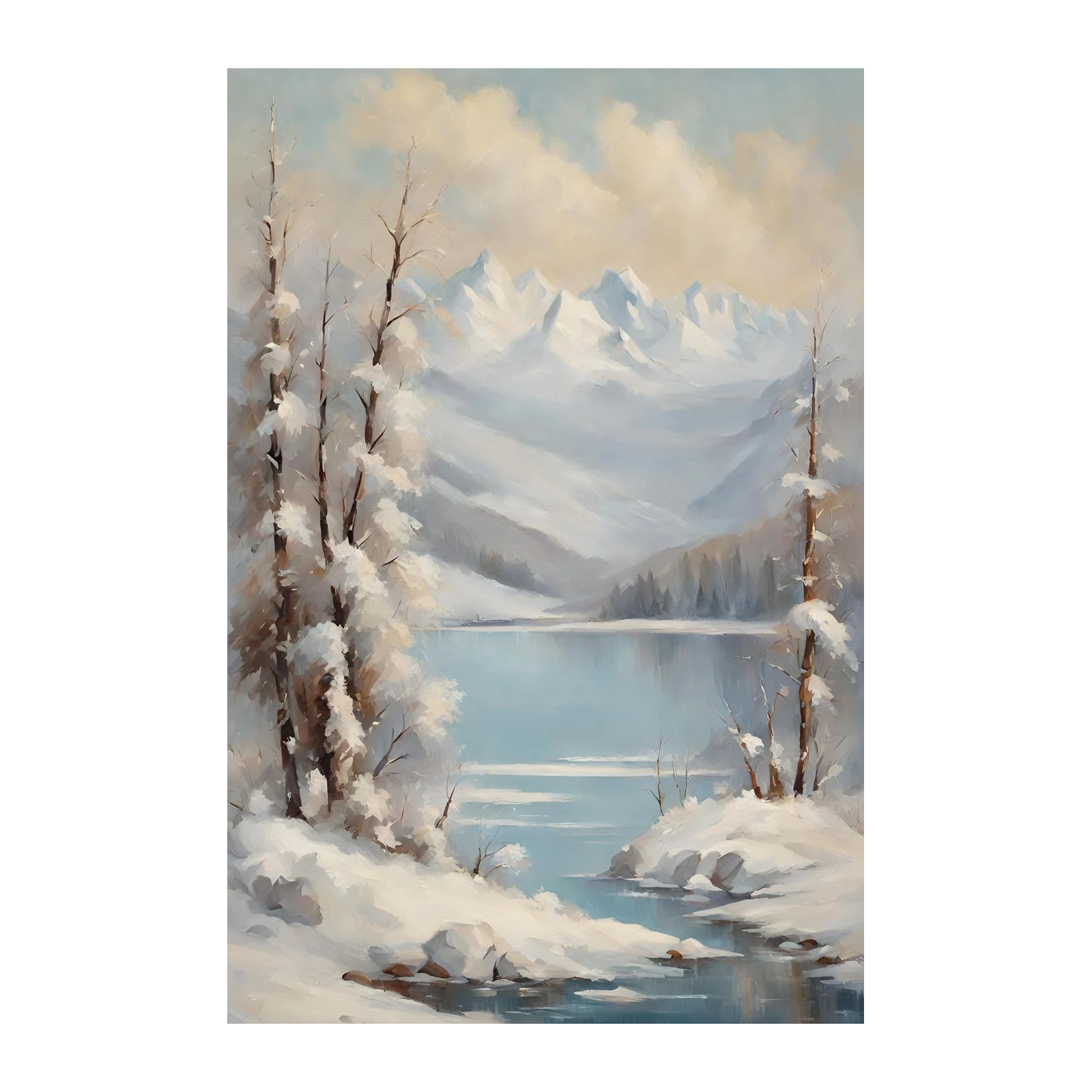 Serene Winter Lake Landscape Wall Art