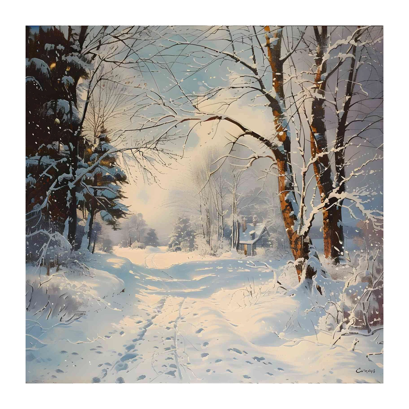 Winter Cabin Snowy Path Wall Art