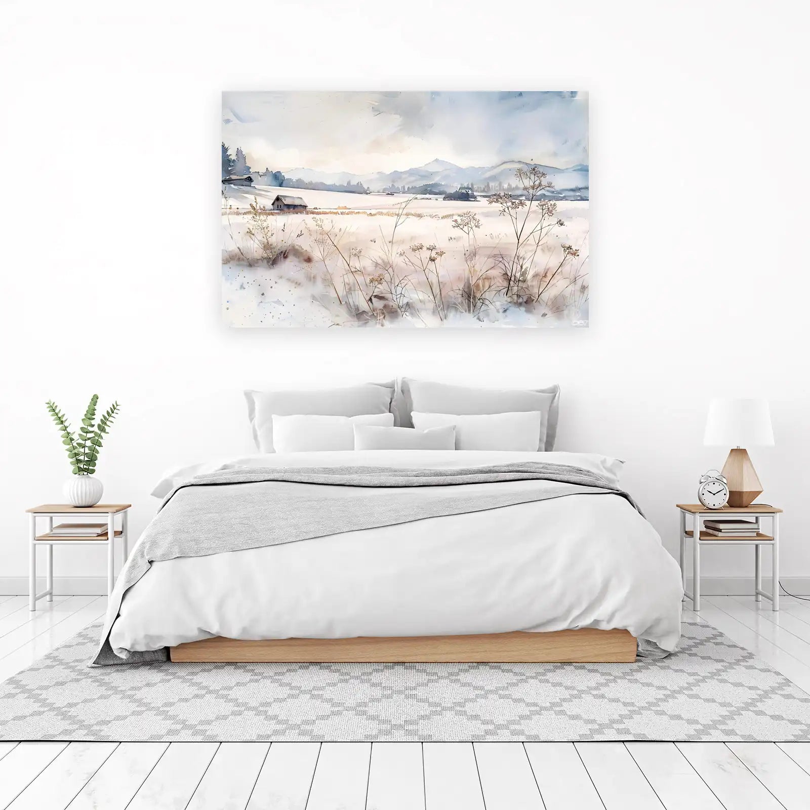 Serene Winter Landscape Watercolor Wall Art