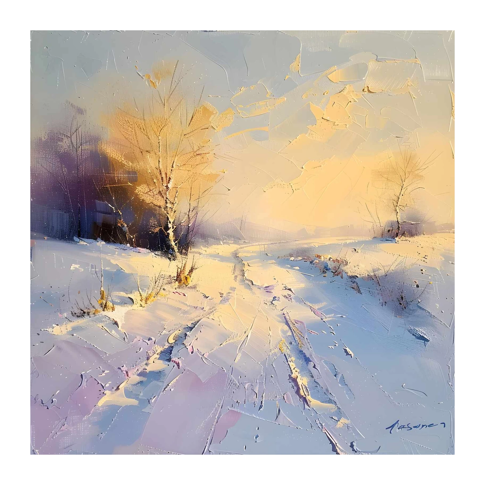Golden Winter Landscape Textured Wall Art