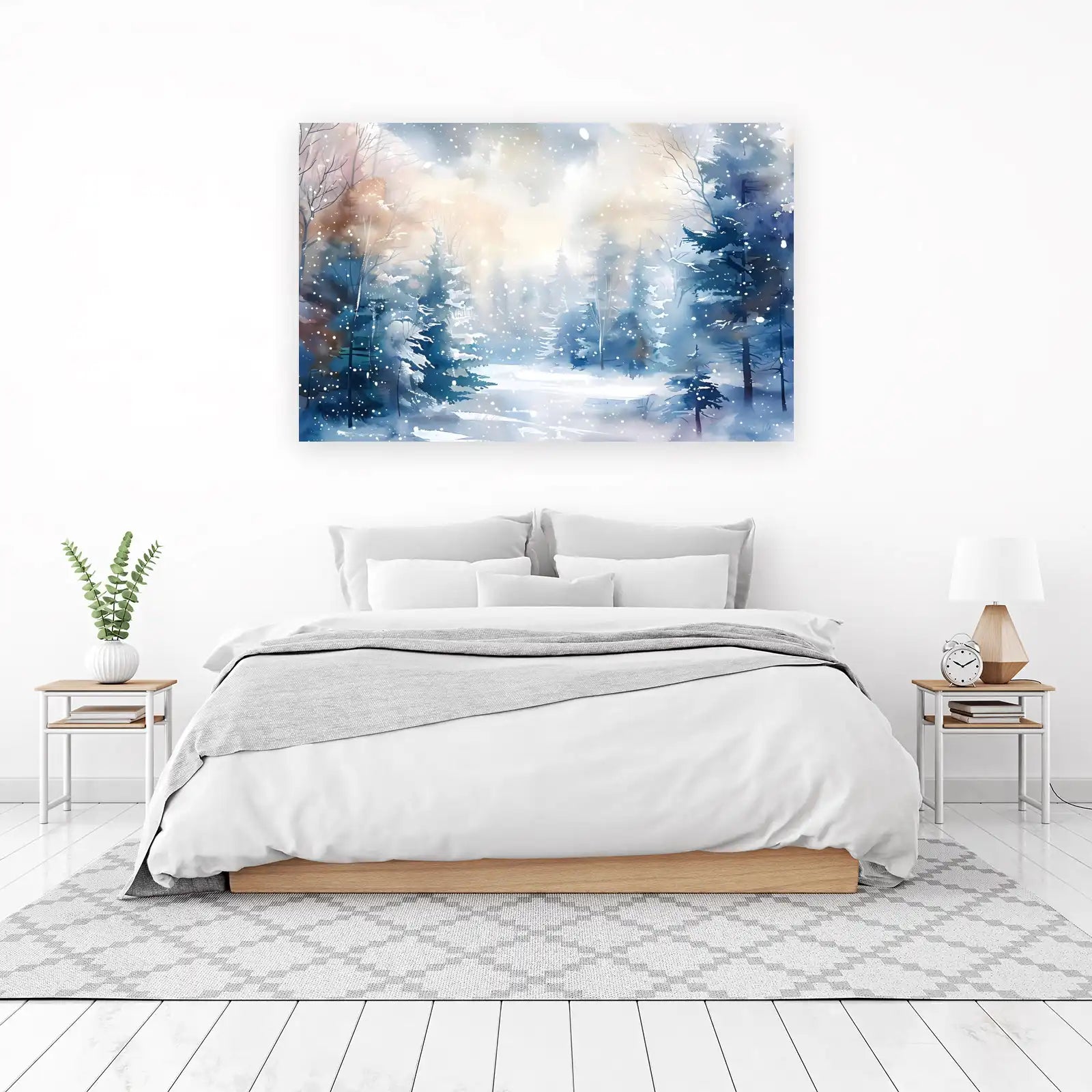 Winter Wonderland Snow Forest Watercolor Wall Art
