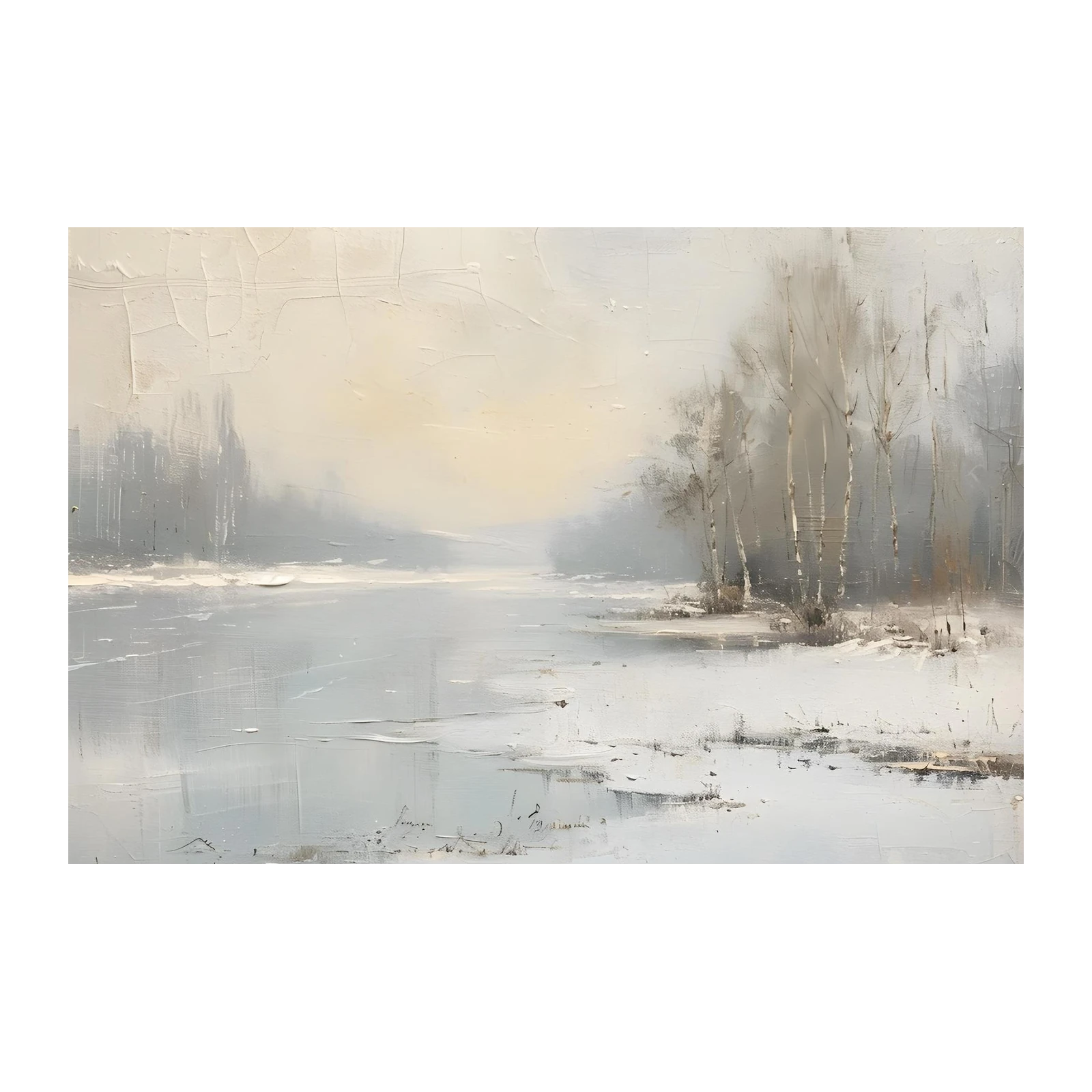 Serene Winter Landscape Oil Painting Wall Art