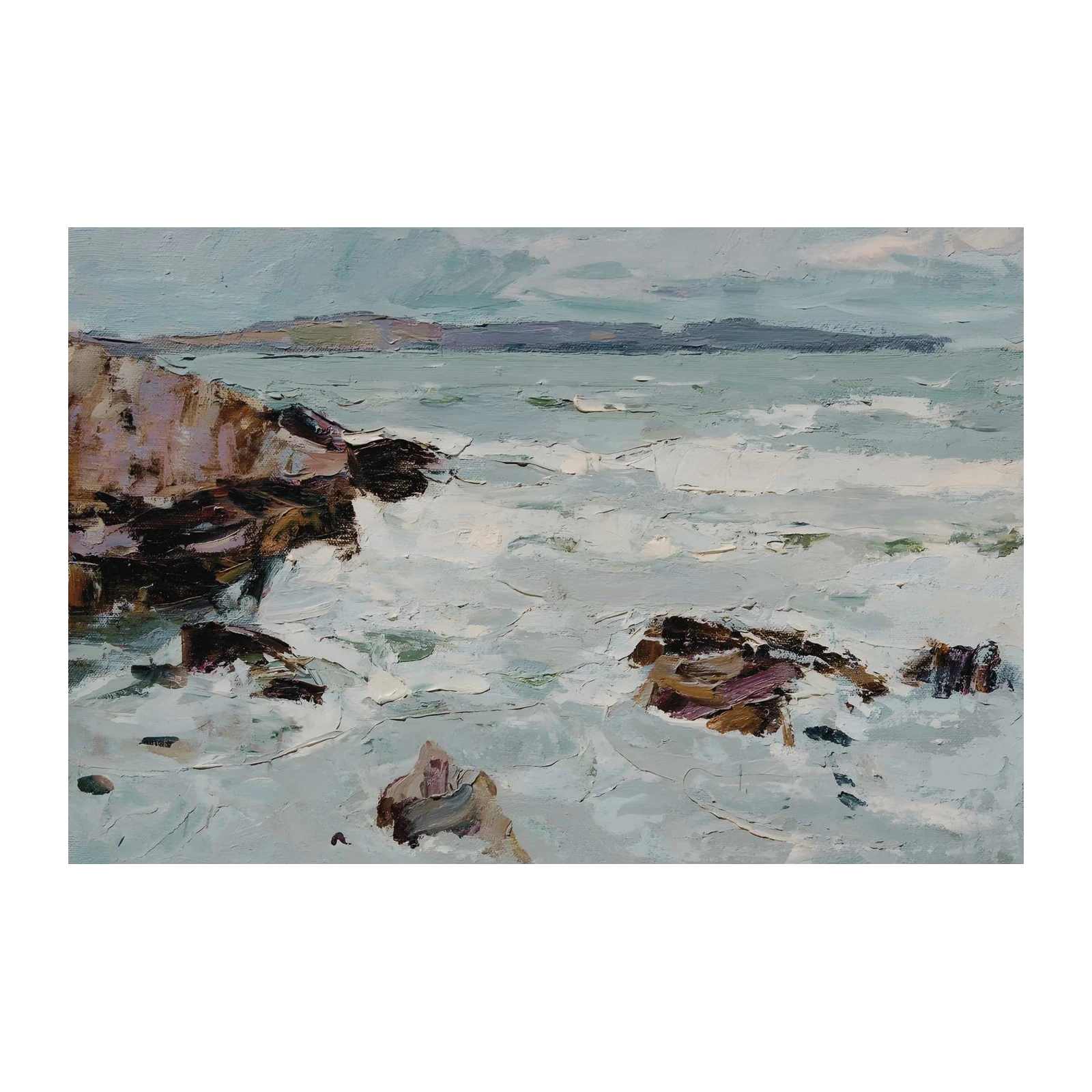 Seascape Rocky Shore Textured Impressionist Wall Art