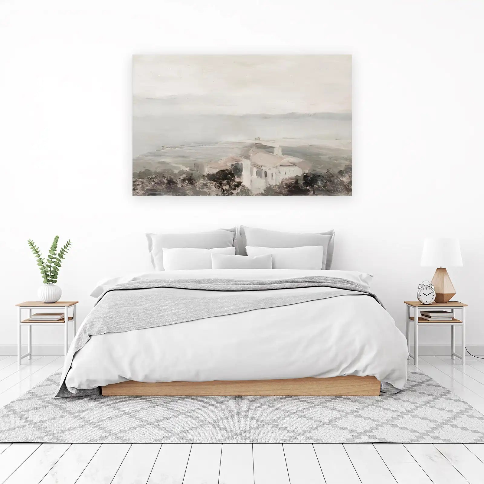 Serene Coastal Village Oil Painting Wall Art