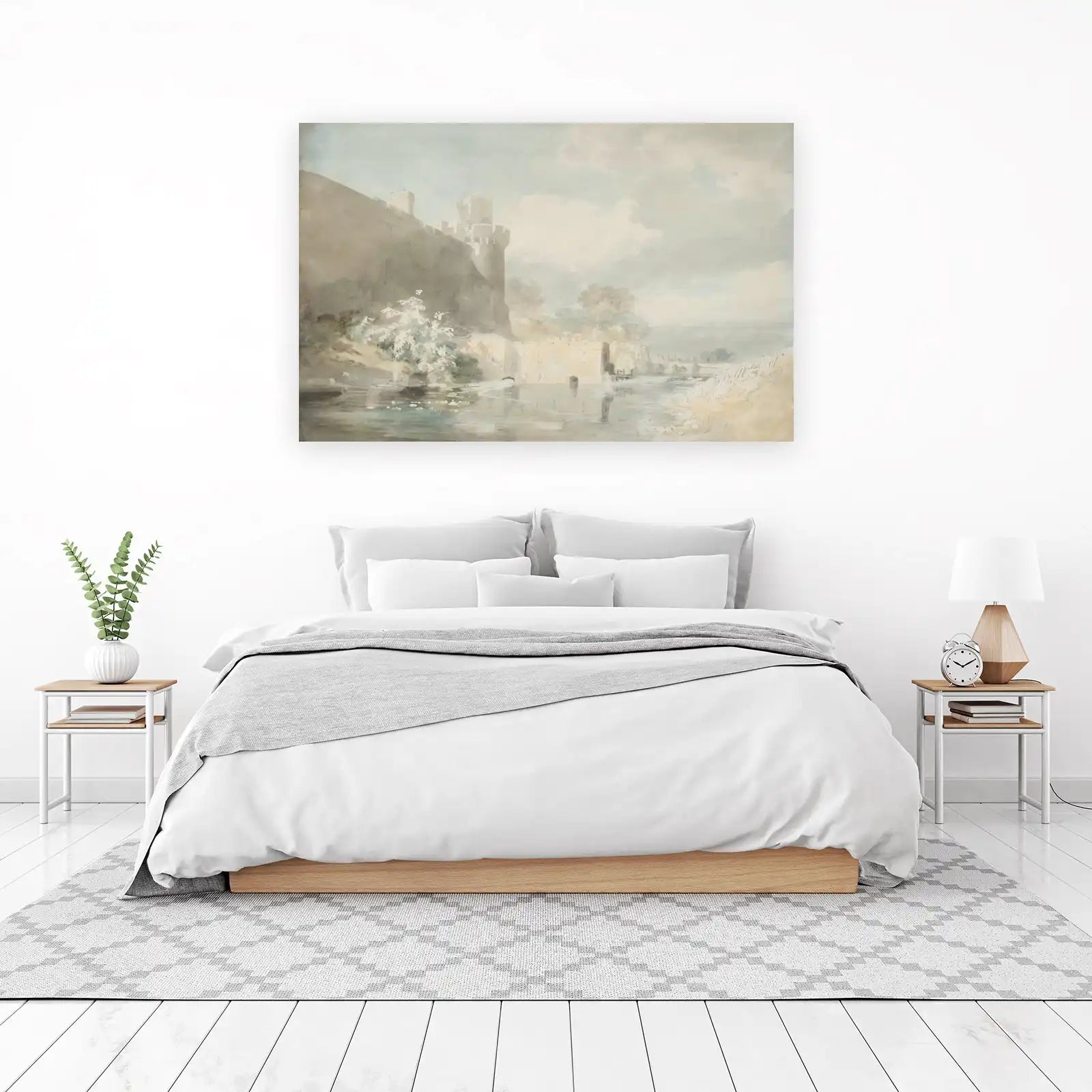 Serene Castle Landscape Watercolor Wall Art