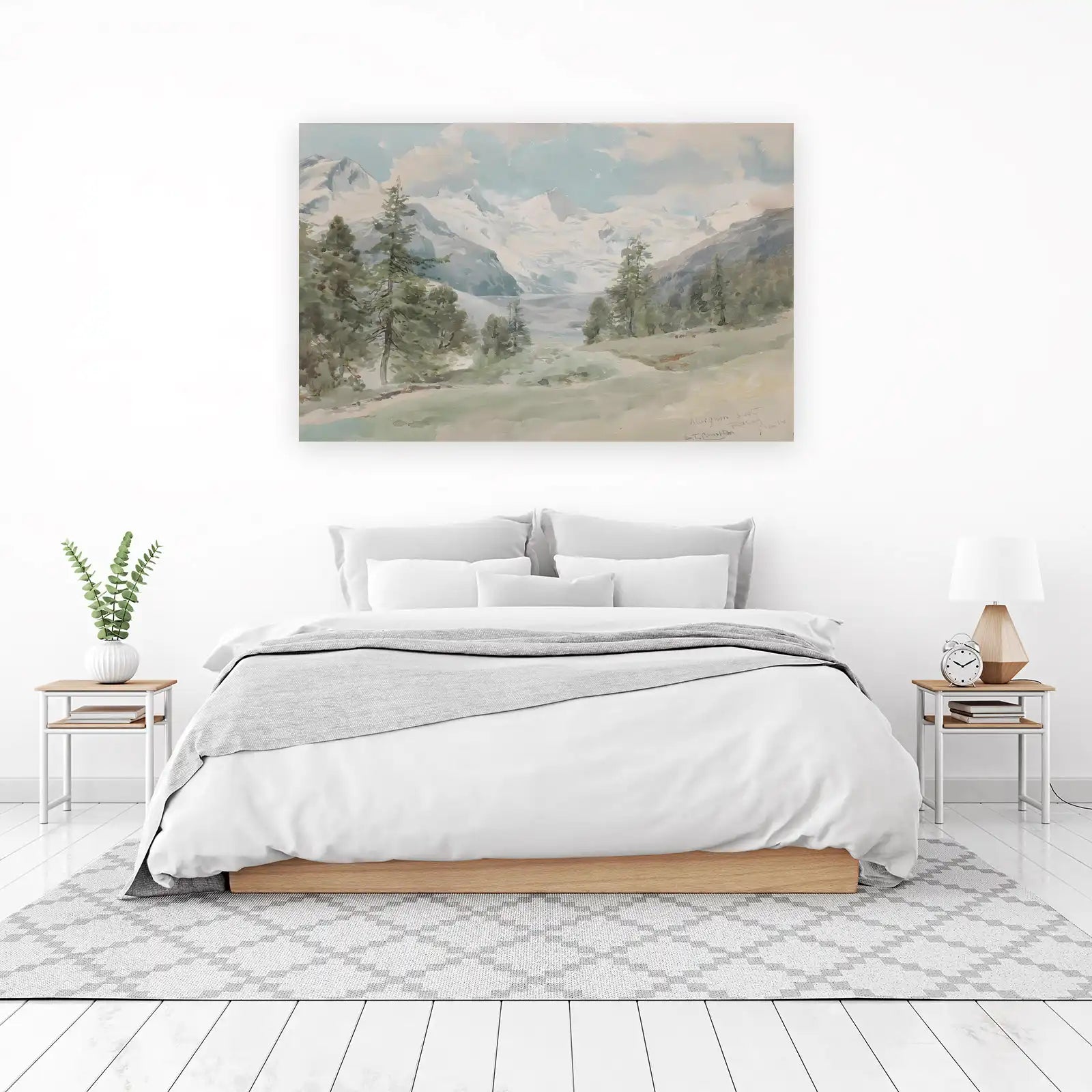 Serene Alpine Landscape Watercolor Wall Art