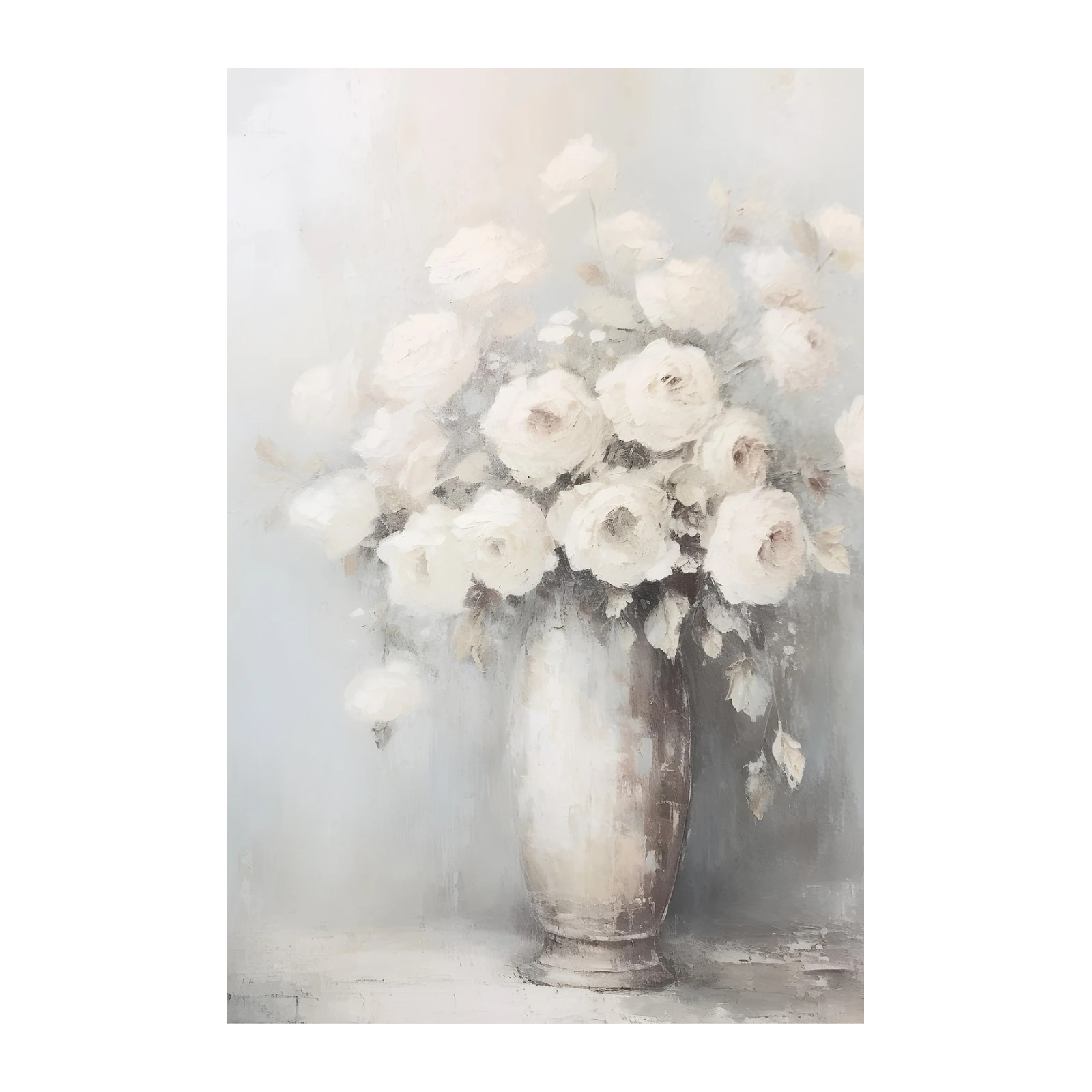 Elegant White Roses Vintage Vase Wall Art