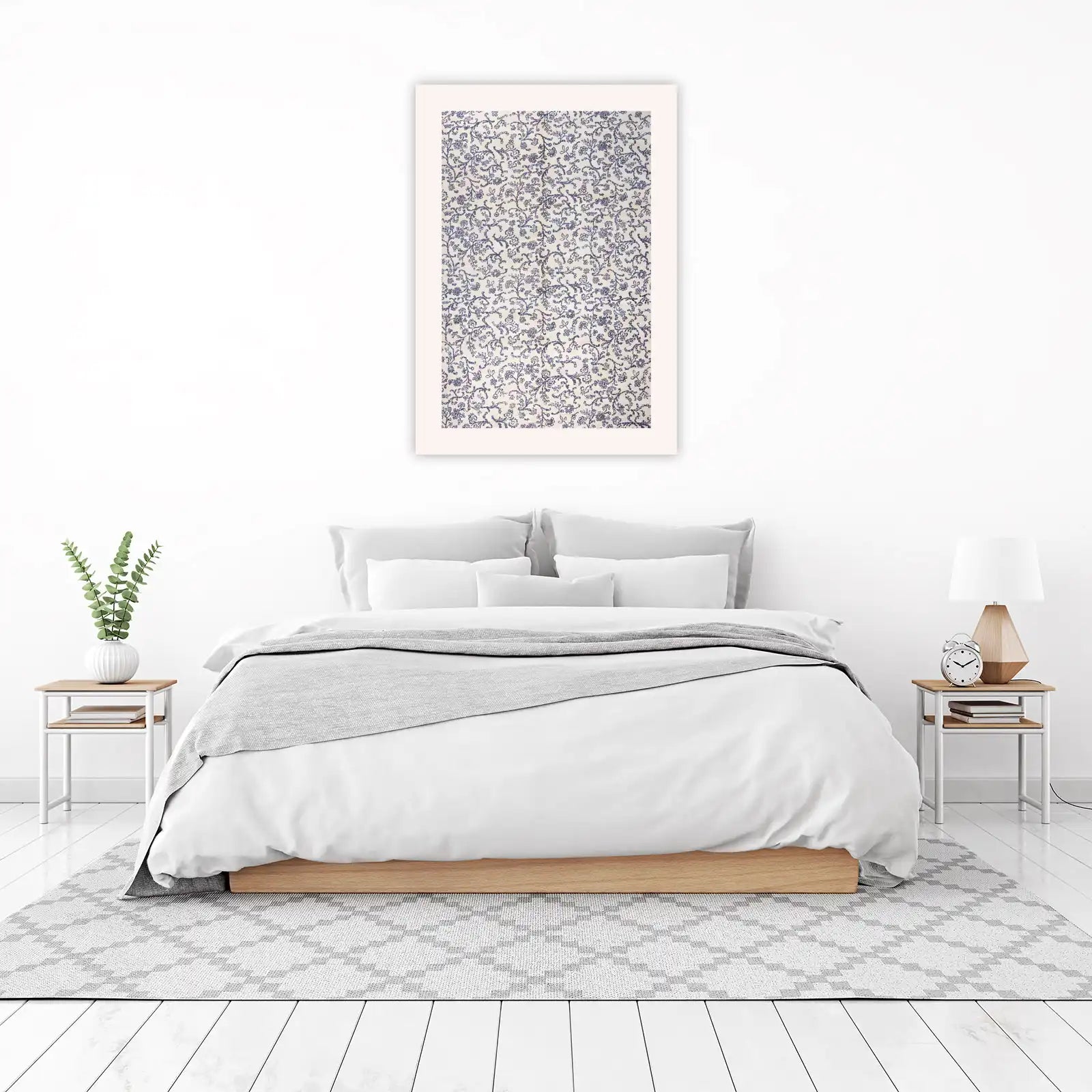 Elegant Blue Floral Damask Wall Art Wall Art