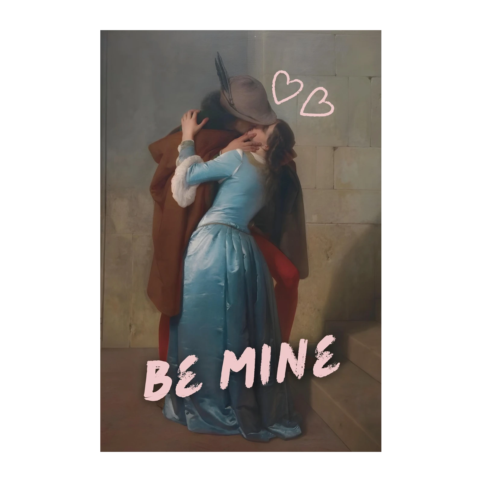 Romantic Kiss Lovers Vintage "Be Mine" Wall Art