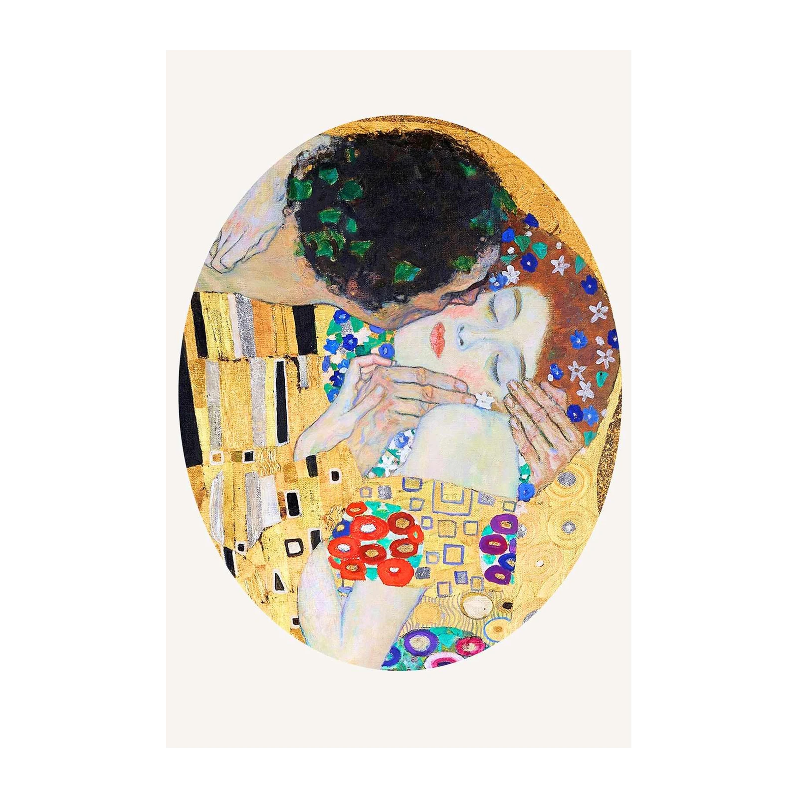 Klimt Kiss Embrace Gold Oval Wall Art