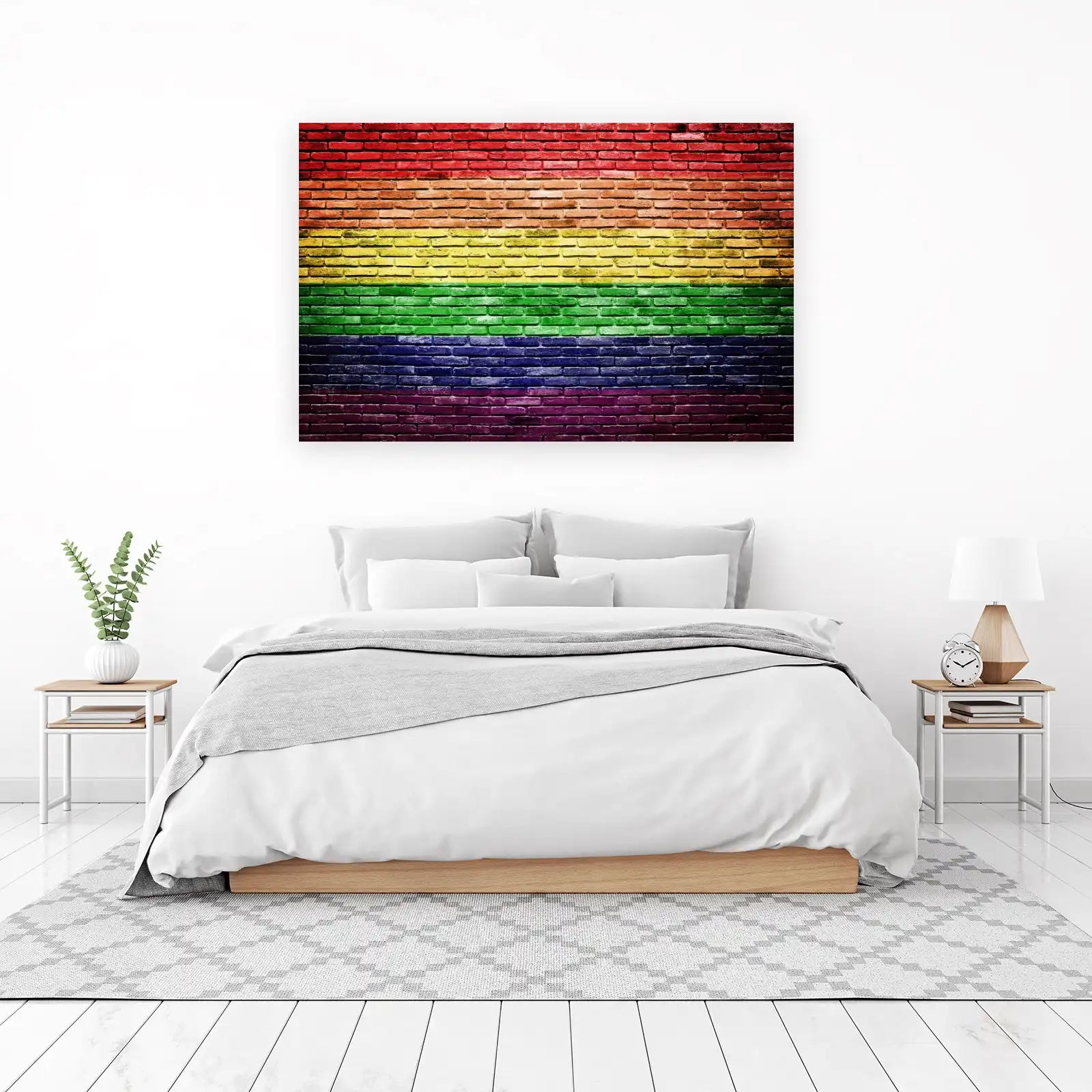 Vibrant Rainbow Brick Wall Wall Art