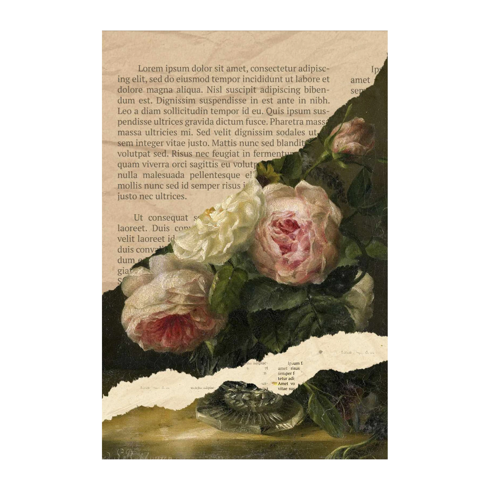 Vintage Rose Collage Wall Art - Romantic Floral Art