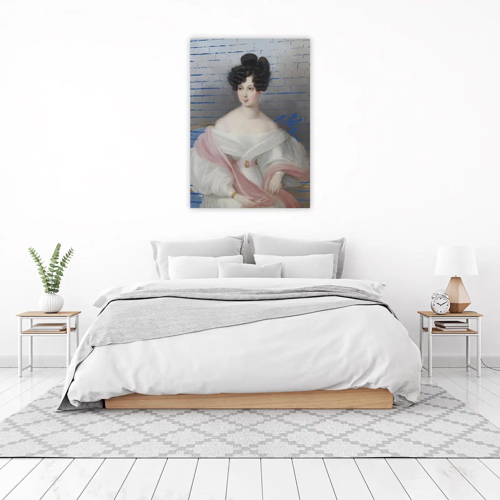 Elegant Portrait with Blue Graffiti Wall Art