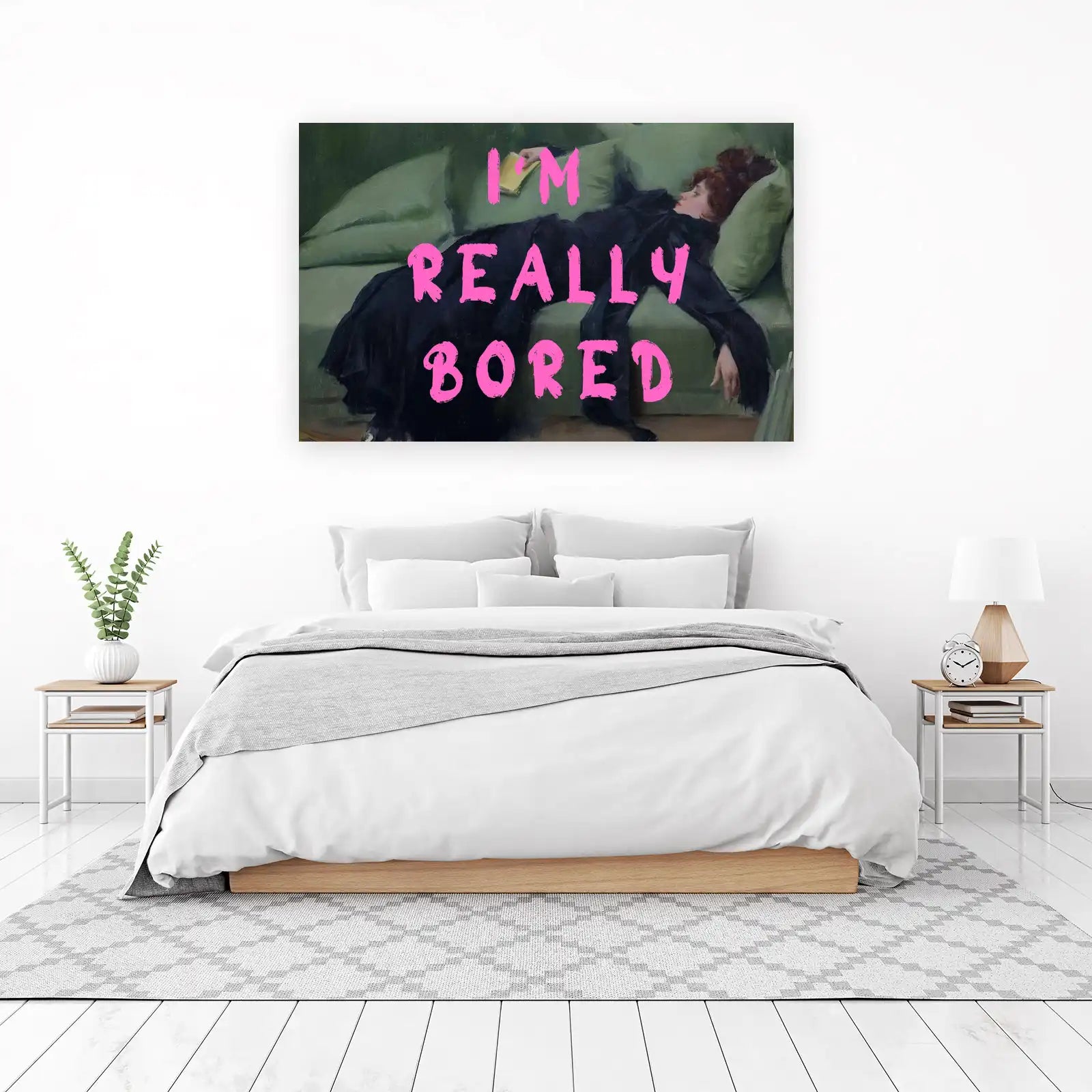 Boredom Vintage Woman Pink Text Wall Art