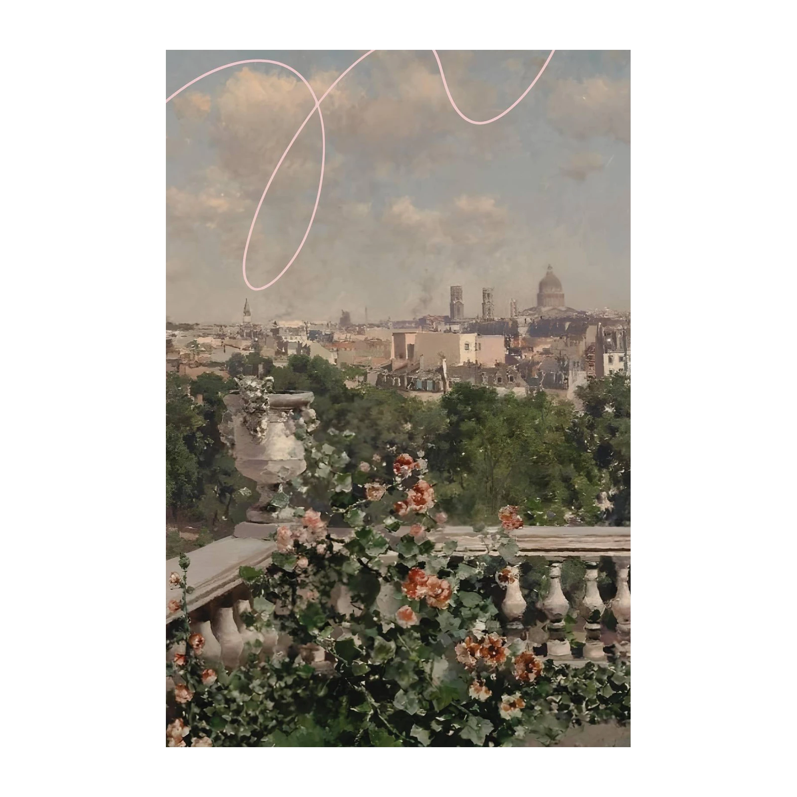 Parisian Balcony Floral Cityscape Wall Art