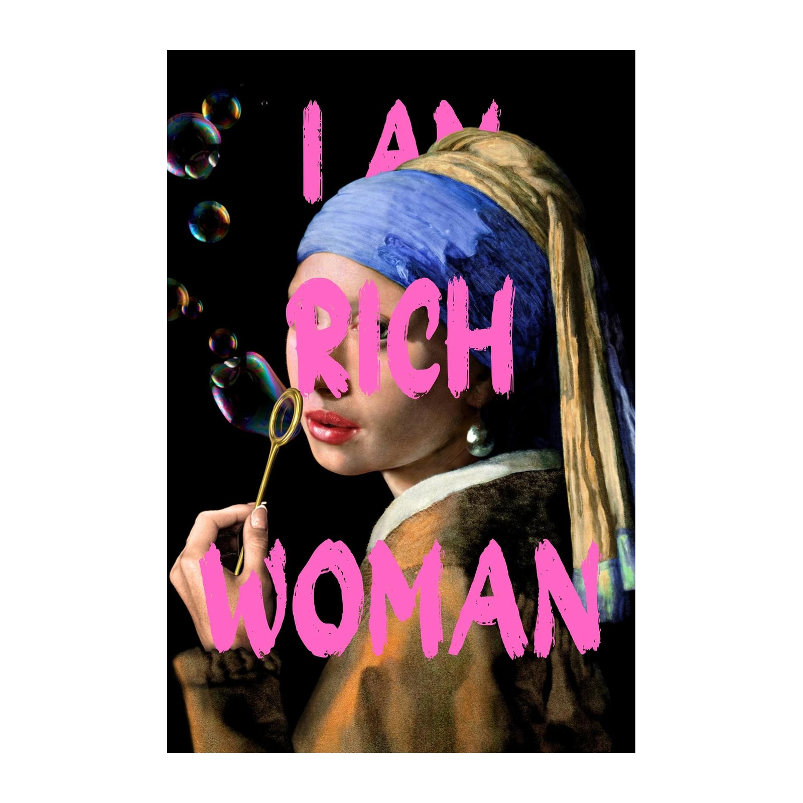 Bold "I Am Rich Woman" "Girl with a Pearl Earring" Wall Art