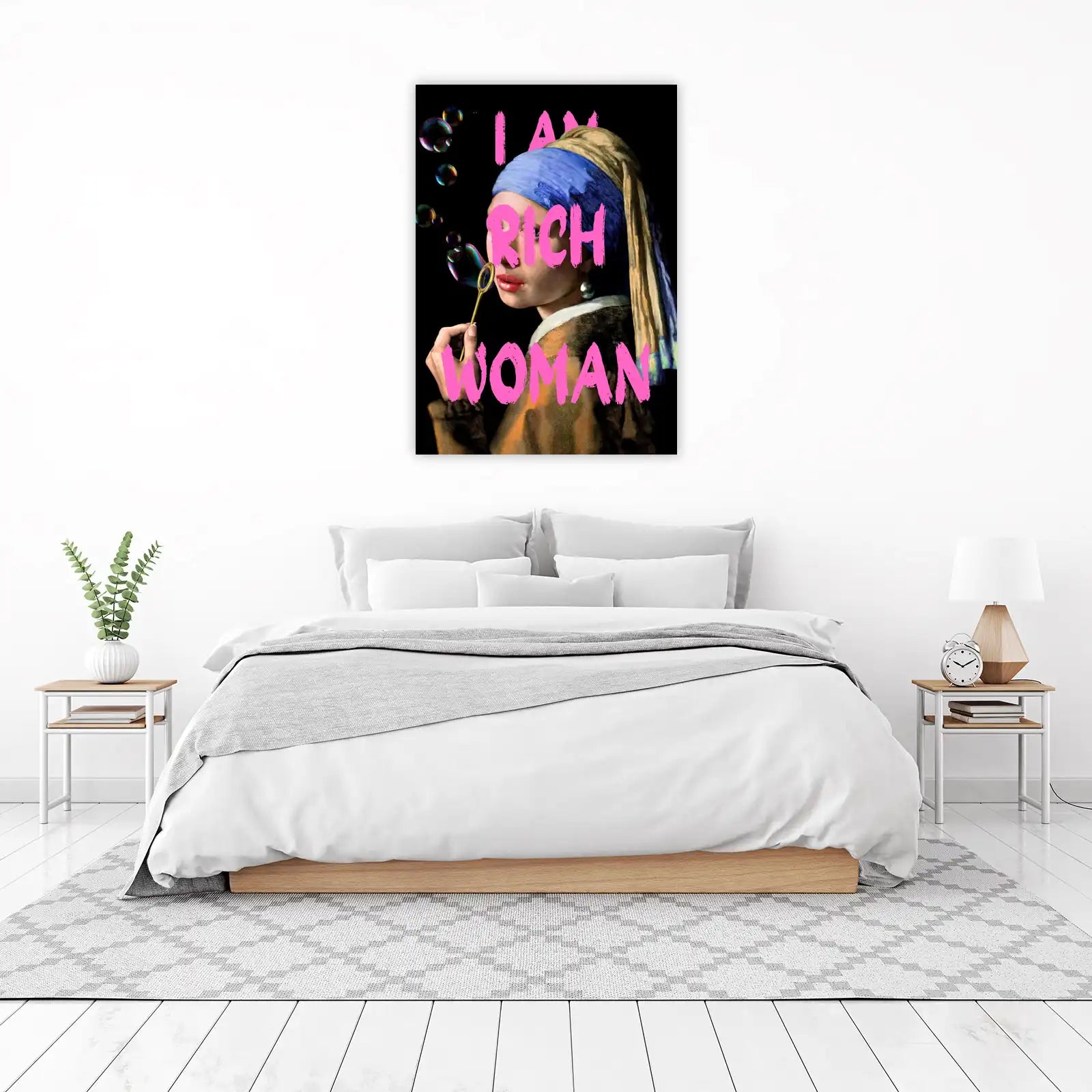 Bold "I Am Rich Woman" "Girl with a Pearl Earring" Wall Art