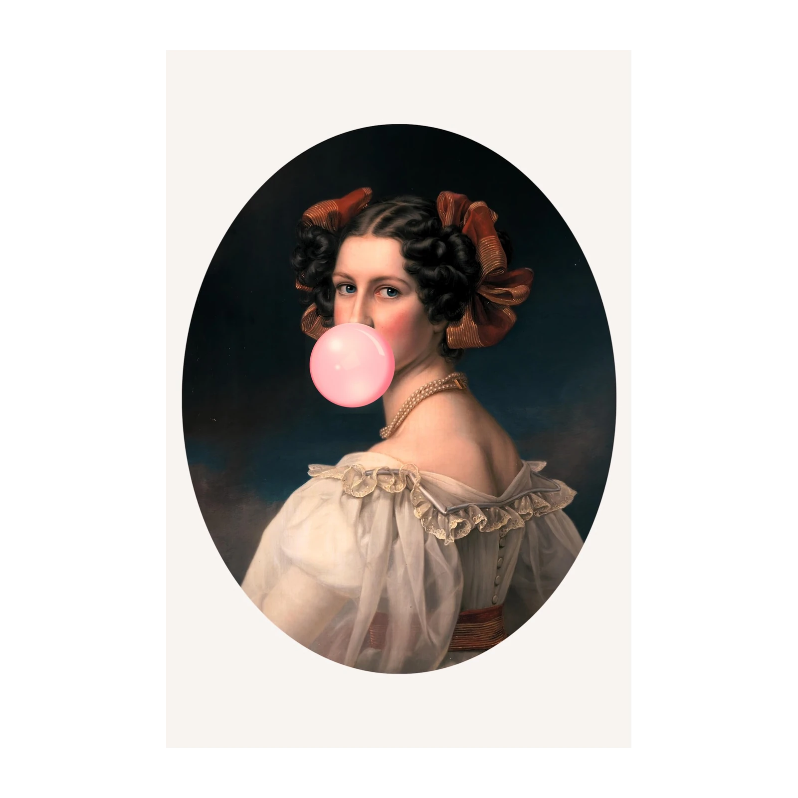 Vintage Lady Bubble Gum Portrait Wall Art