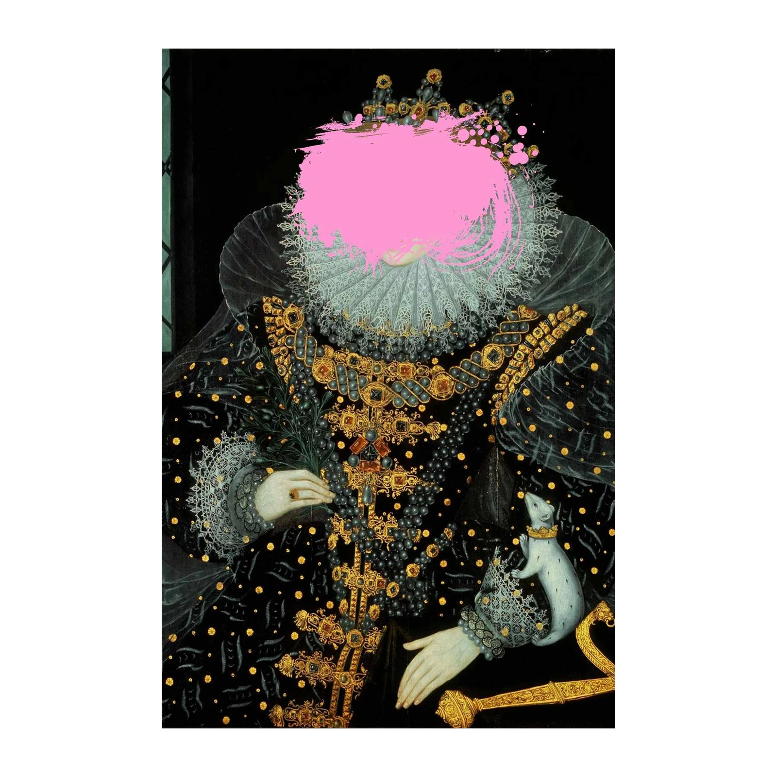 Regal Portrait with Pink Splatter Wall Art