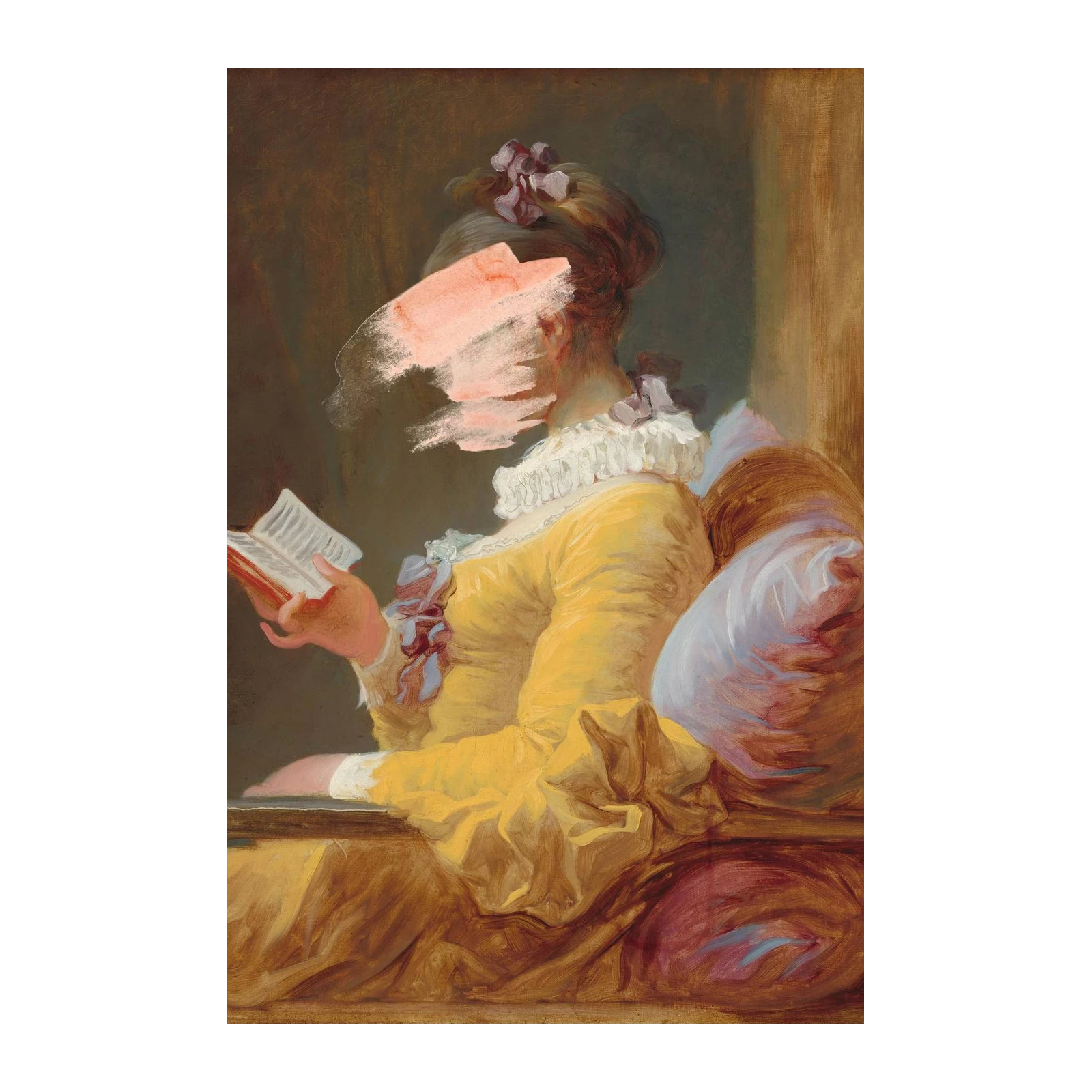 Elegant Lady Reading Yellow Dress Wall Art