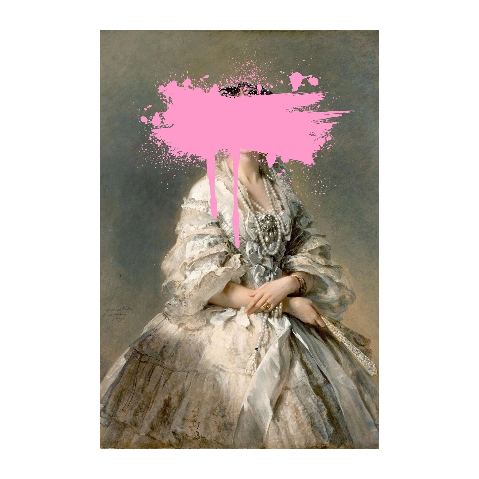 Elegant Portrait with Pink Splatter Wall Art