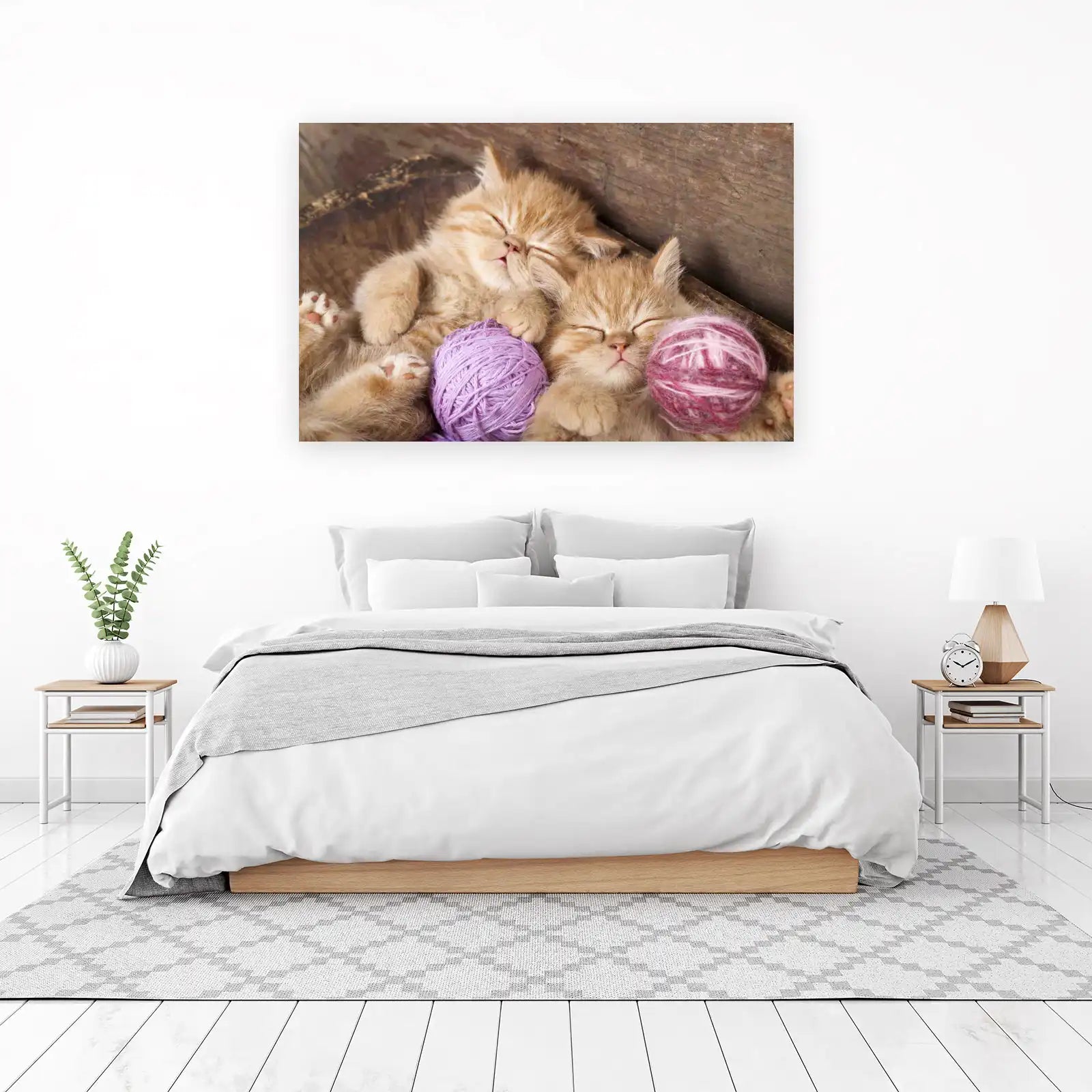Adorable Sleeping Kittens with Yarn Wall Art