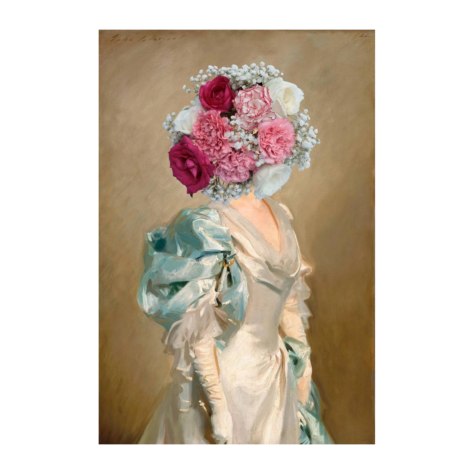 Floral Head Portrait Vintage Lady Wall Art